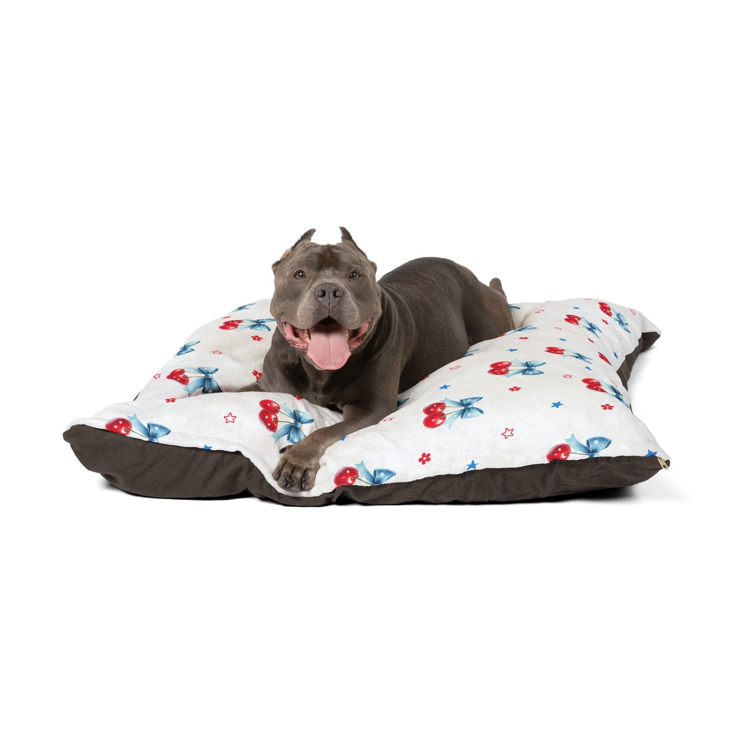 Cherry Bow Pet Bed — Cute Red Cherry Pattern Dog & Cat Cushion