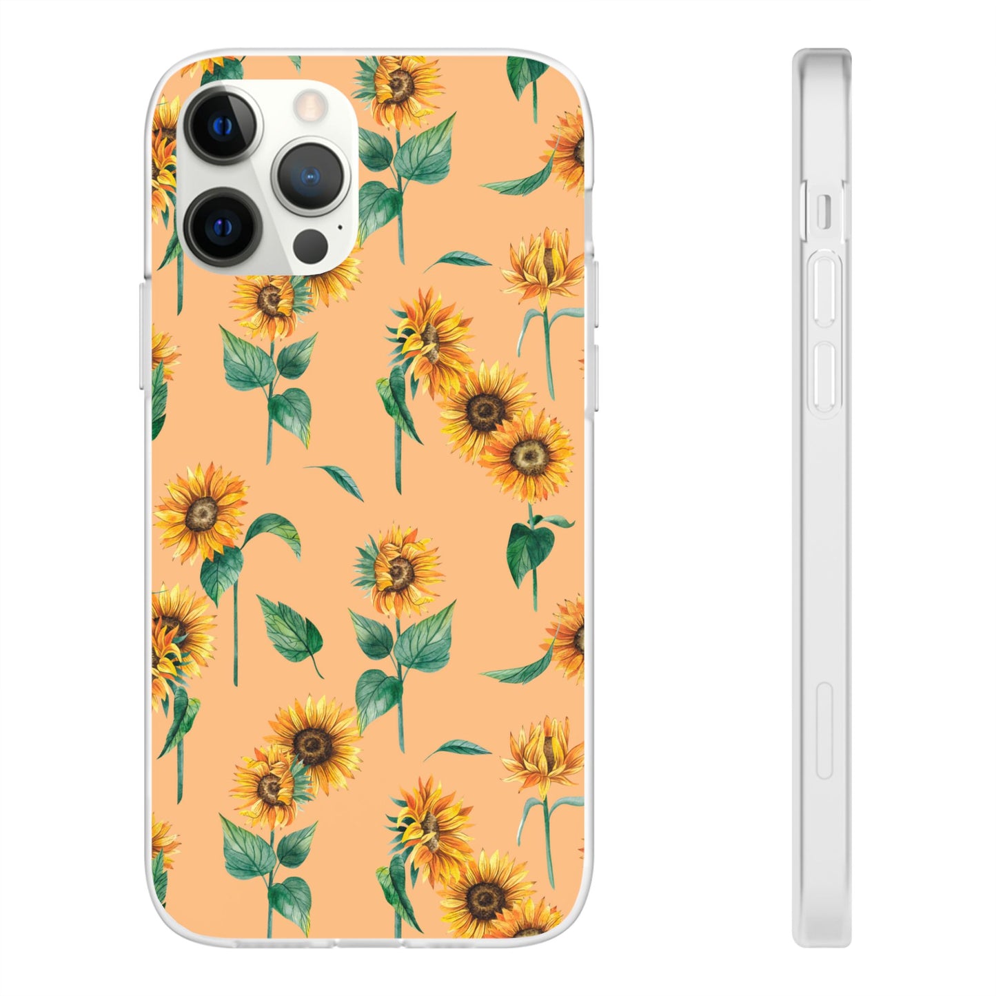 Sunflower Pattern Flexi Case — Floral Phone Case on Peach Background