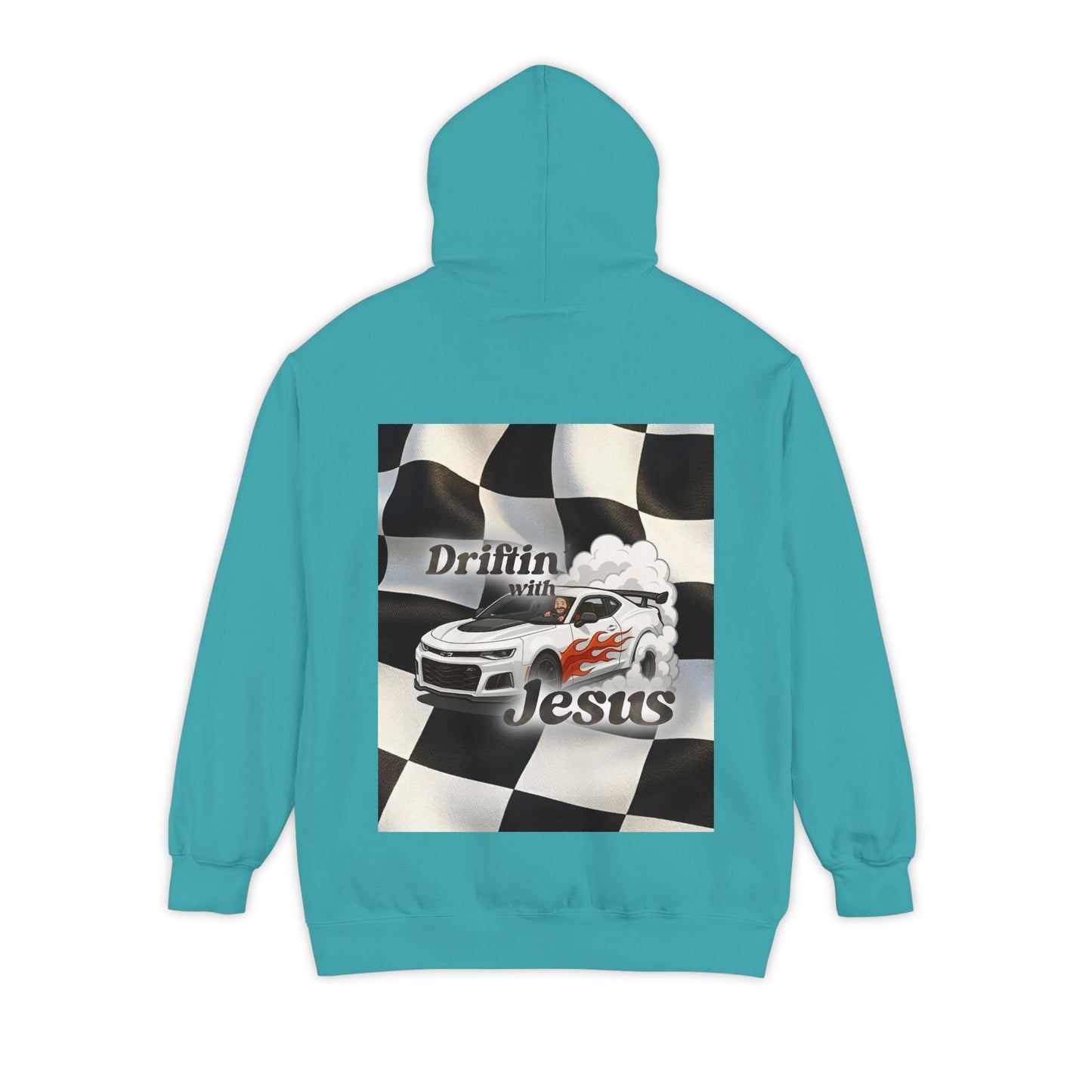 Classic Car Hoodie — Small Chest Graphic “drifting with jesus" Pullover