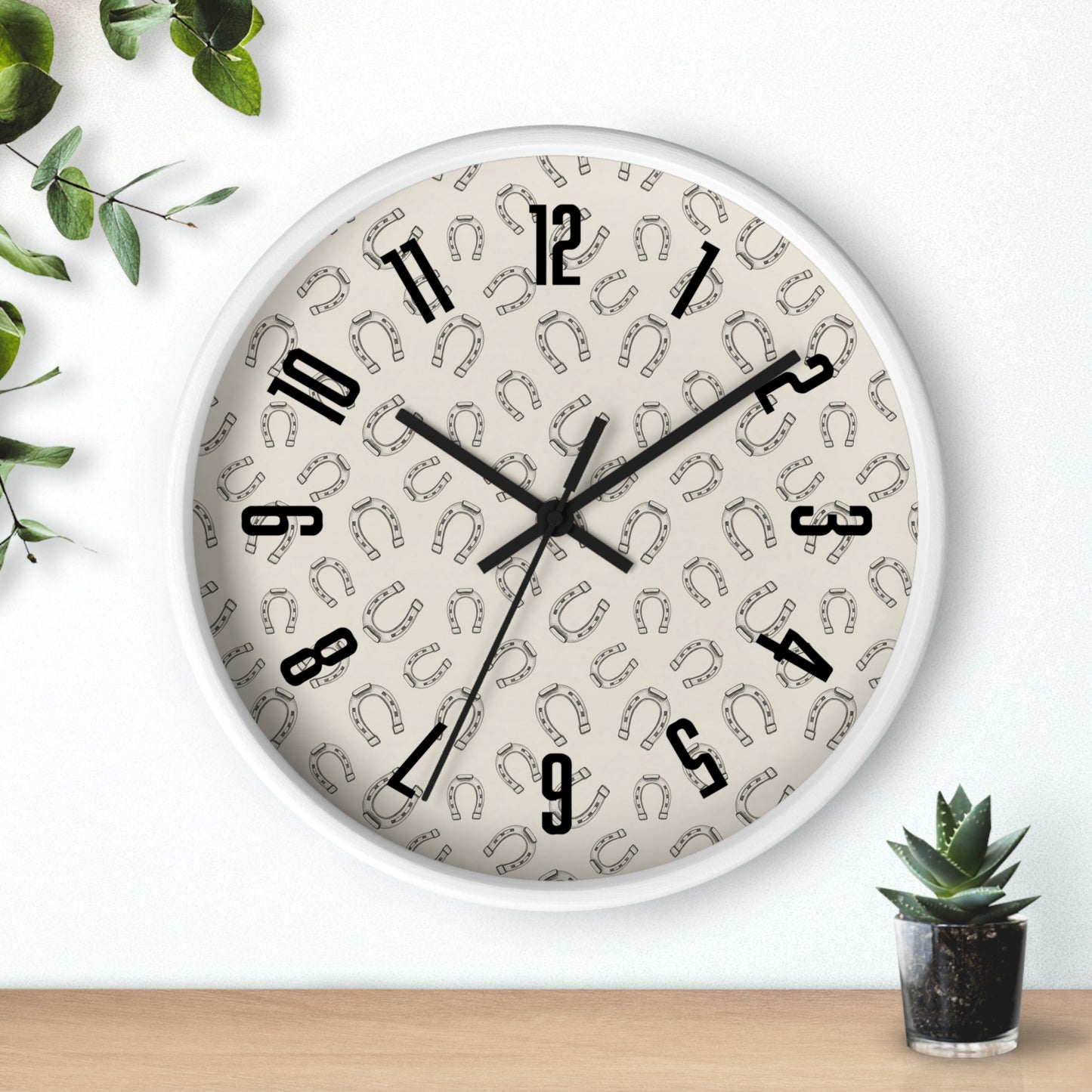 Horseshoe Pattern Wall Clock — Rustic Farmhouse Timepiece for Equestrian Lovers