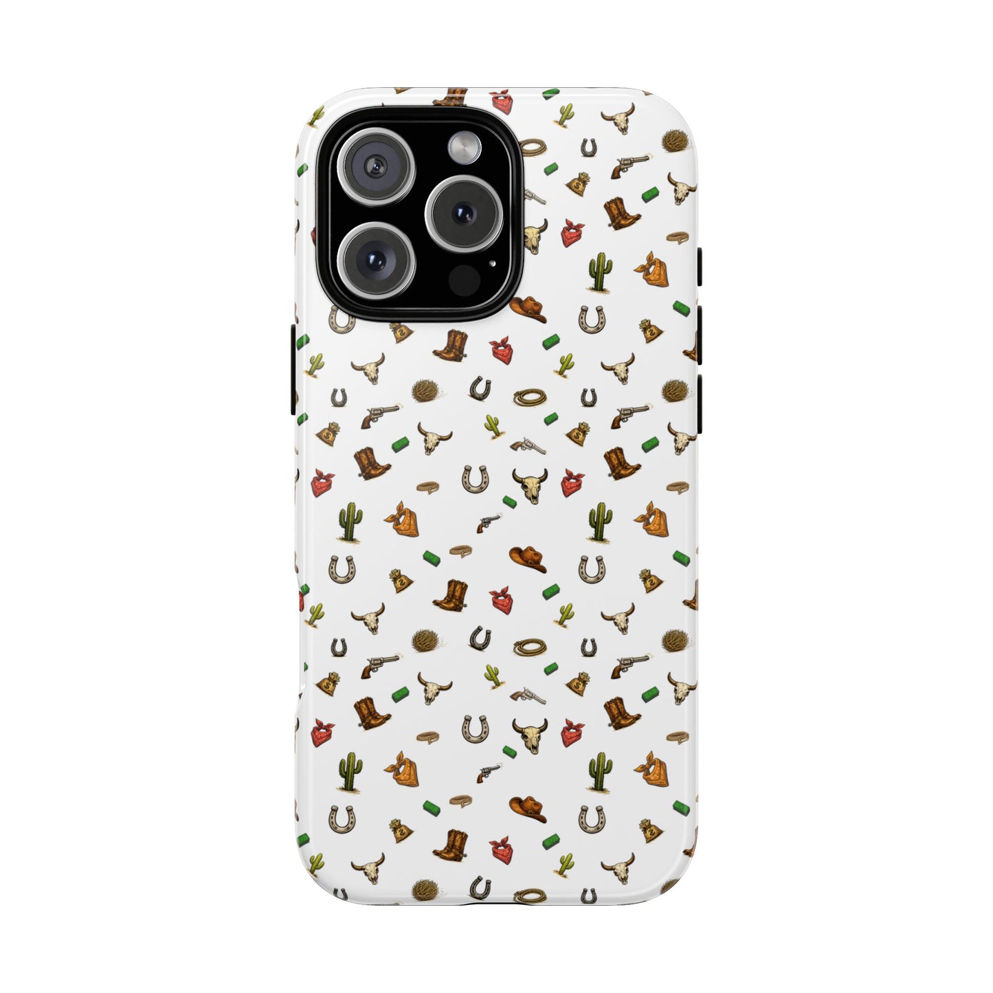 Western Cowboy Pattern Phone Case — Rodeo Hat, Horseshoe & Cactus Tough Case