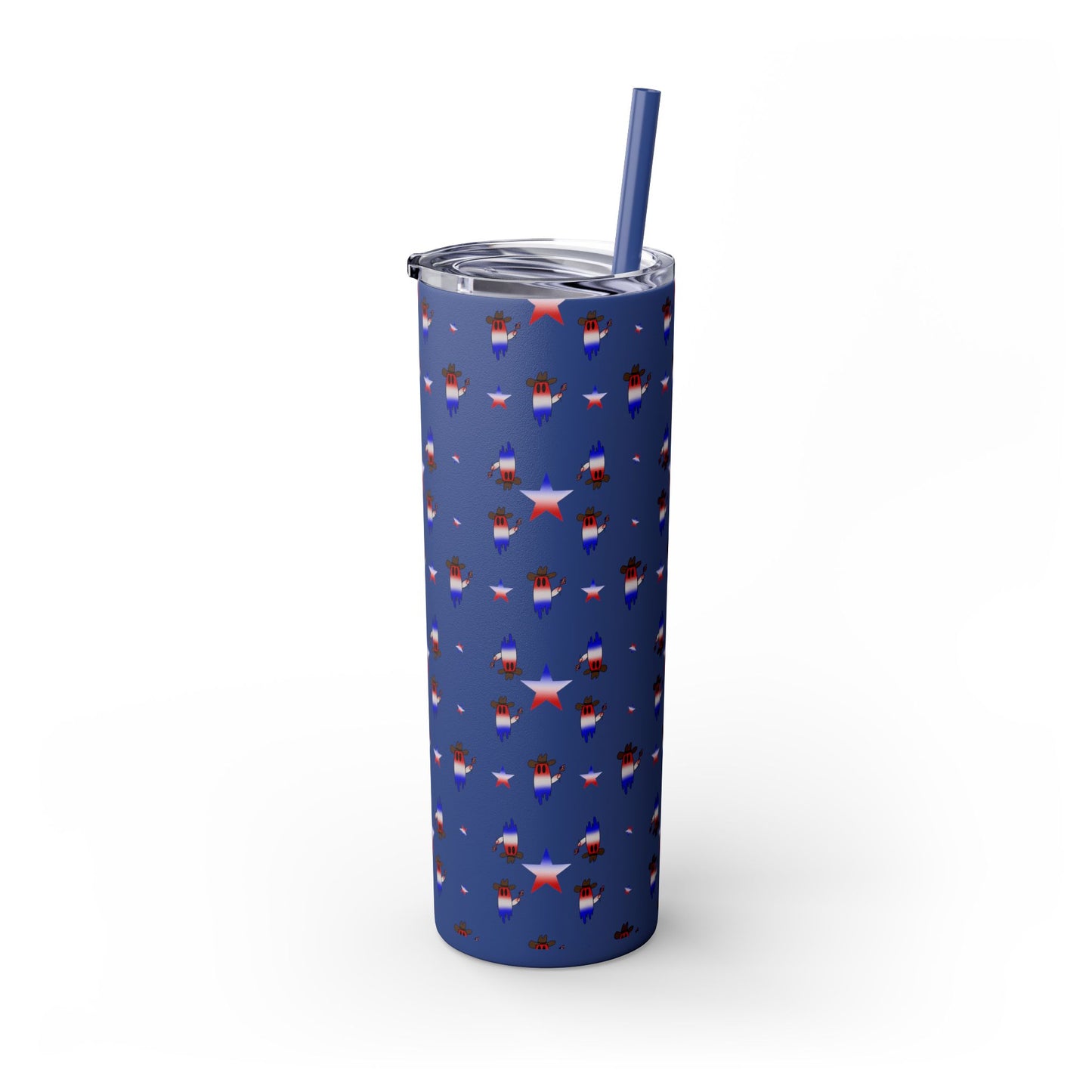 Patriotic Ghost Skinny Tumbler 20oz — Fourth of July Red White Blue Straw Cup