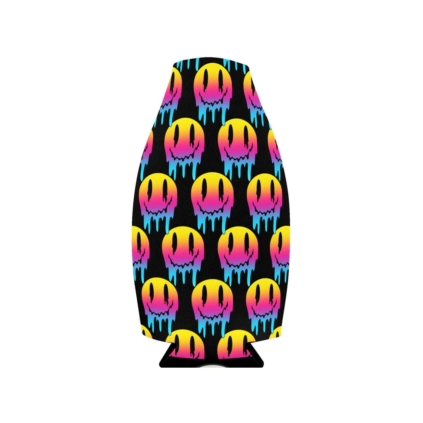 Zip-Up Bottle Cooler Sleeve — Neon Drip Smiley Can Cooler