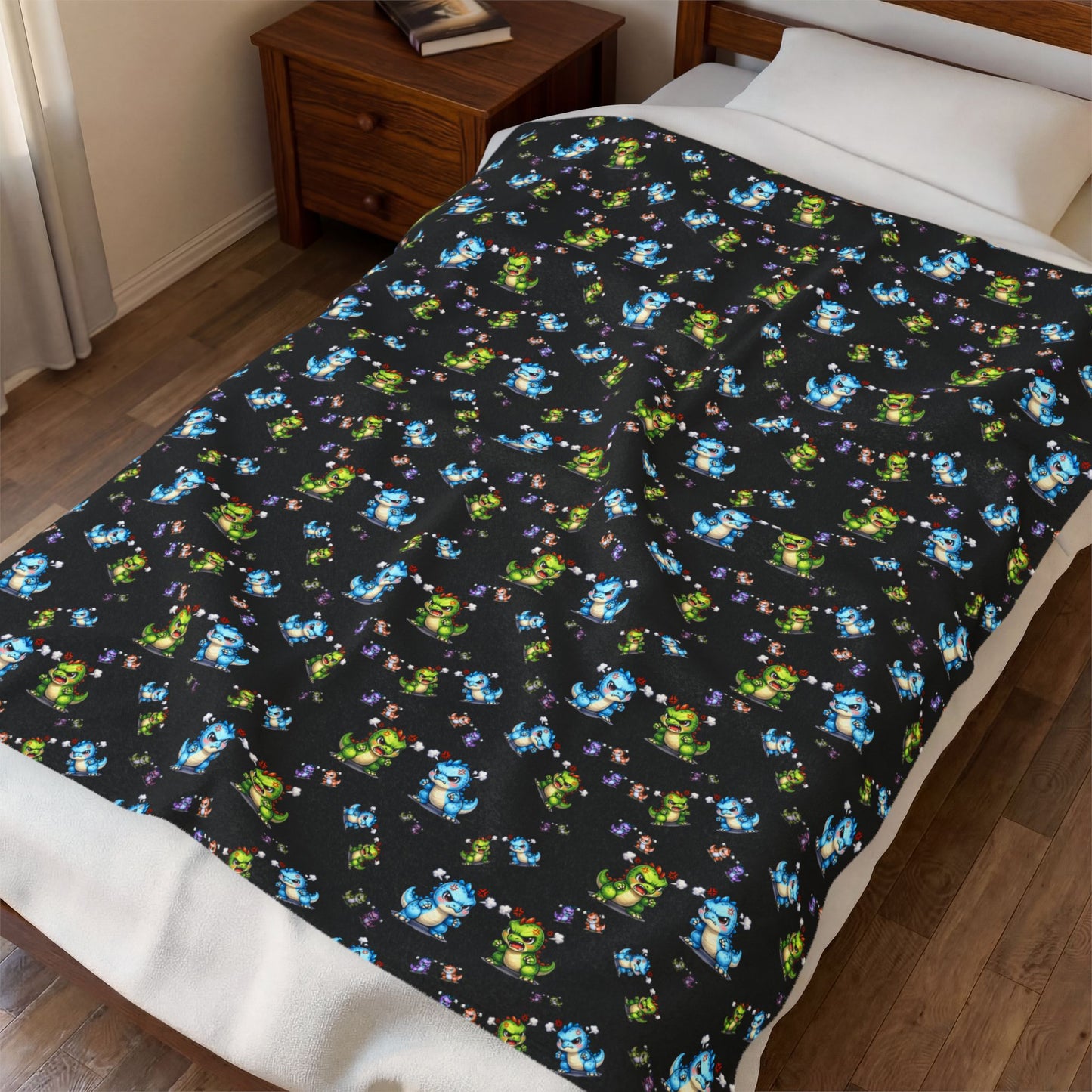 Plush Blanket — Cute Dino Pattern Velveteen Throw