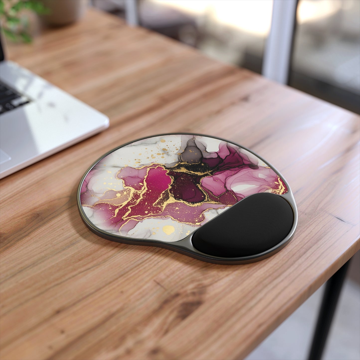 Marbled Pink & Gold Mouse Pad with Ergonomic Wrist Rest
