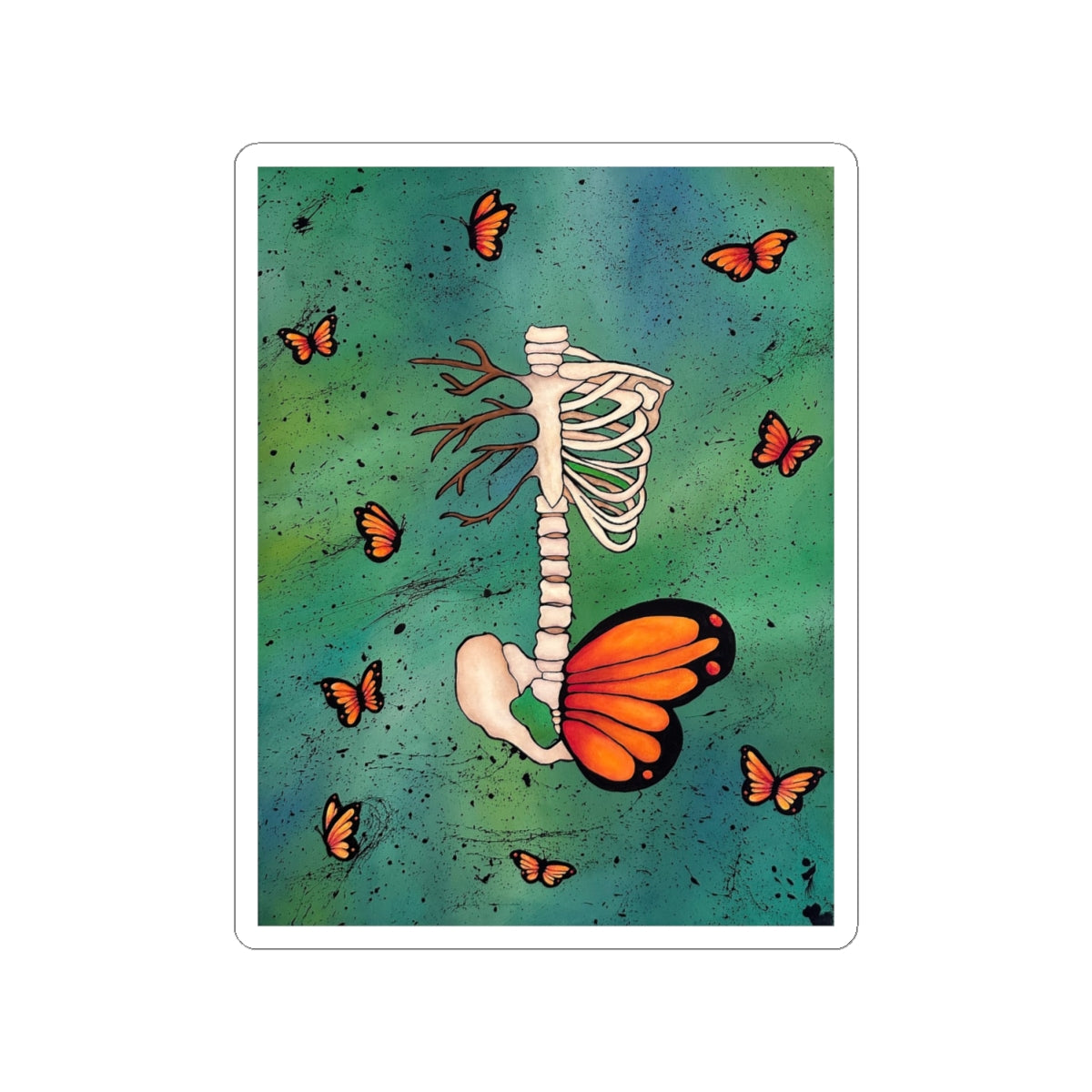 Skeleton Ribcage with Monarch Wings Sticker — Butterfly Anatomy Kiss-Cut Decal