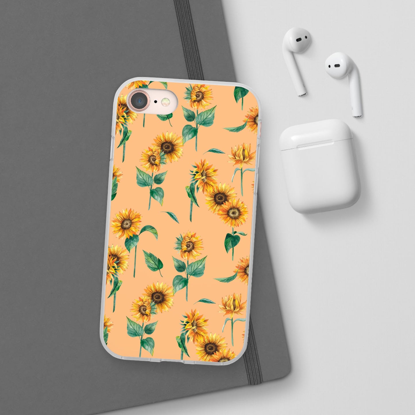 Sunflower Pattern Flexi Case — Floral Phone Case on Peach Background
