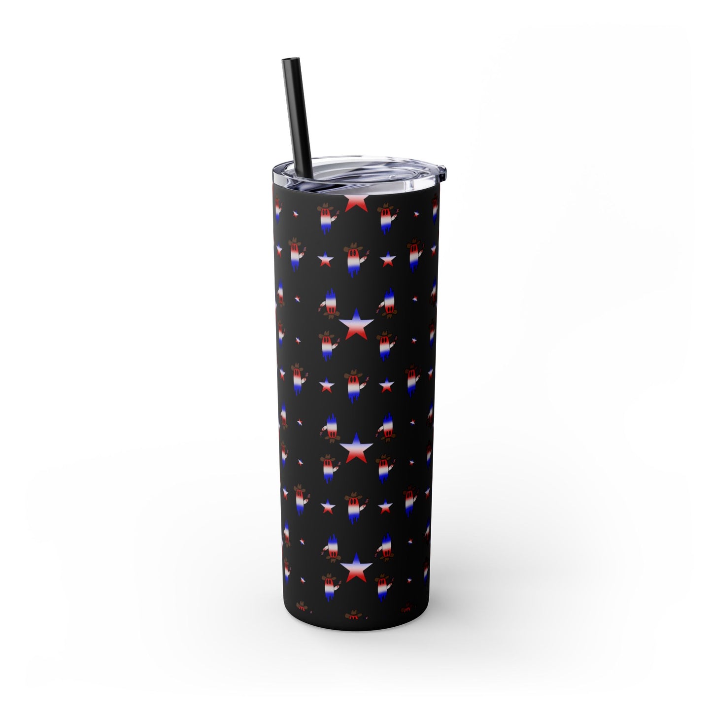 Patriotic Ghost Skinny Tumbler 20oz — Fourth of July Red White Blue Straw Cup