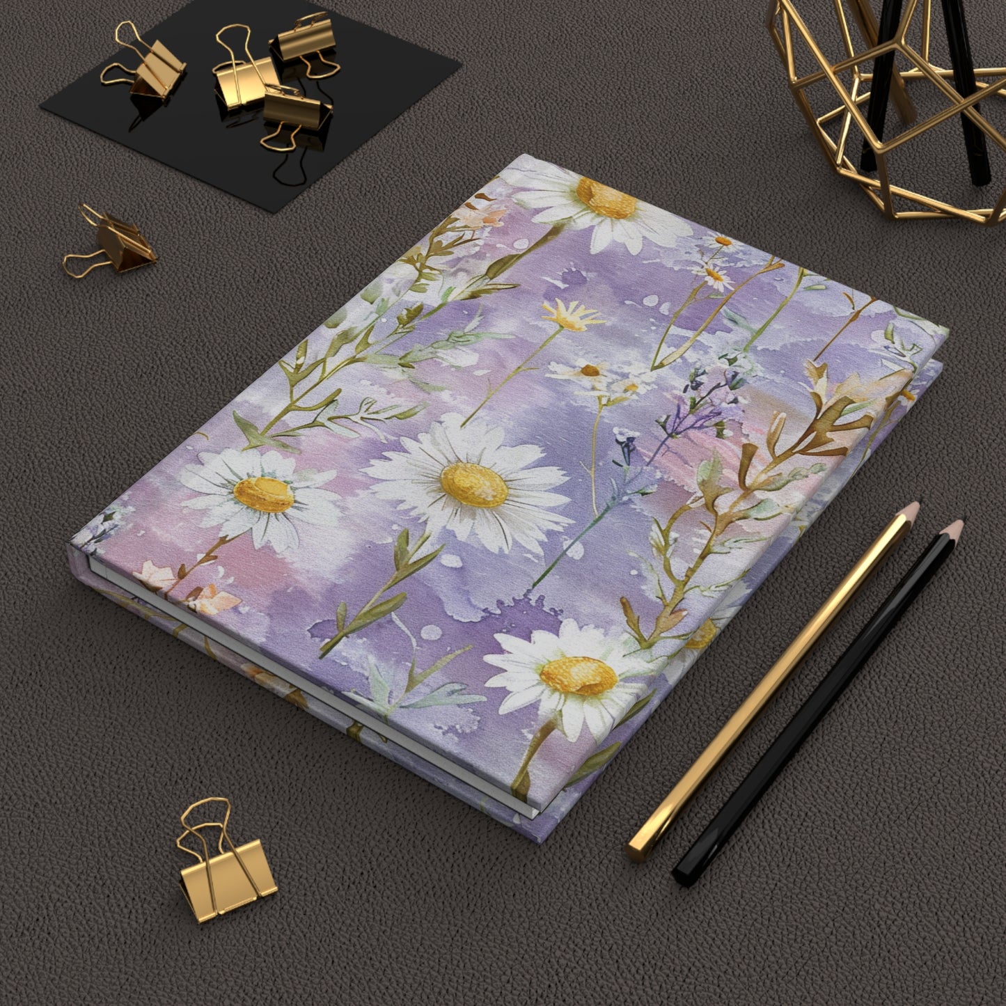 Floral Daisy Hardcover Journal — Lavender Watercolor Notebook for Notes & Daily Gratitude