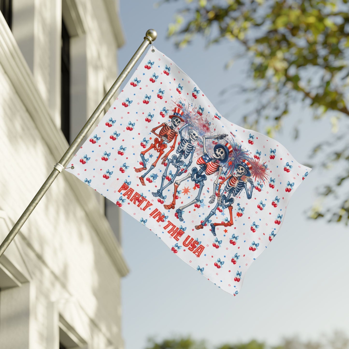 Party in the USA Skeletons Double-Sided Flag — 4th of July Patriotic Decor