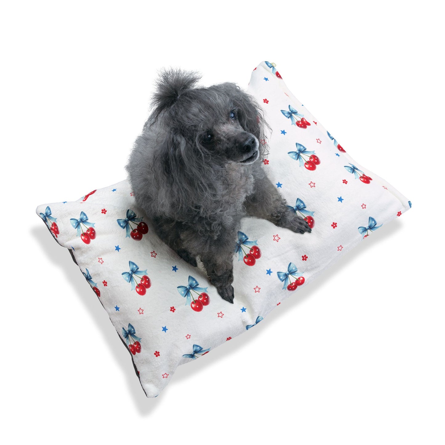 Cherry Bow Pet Bed — Cute Red Cherry Pattern Dog & Cat Cushion