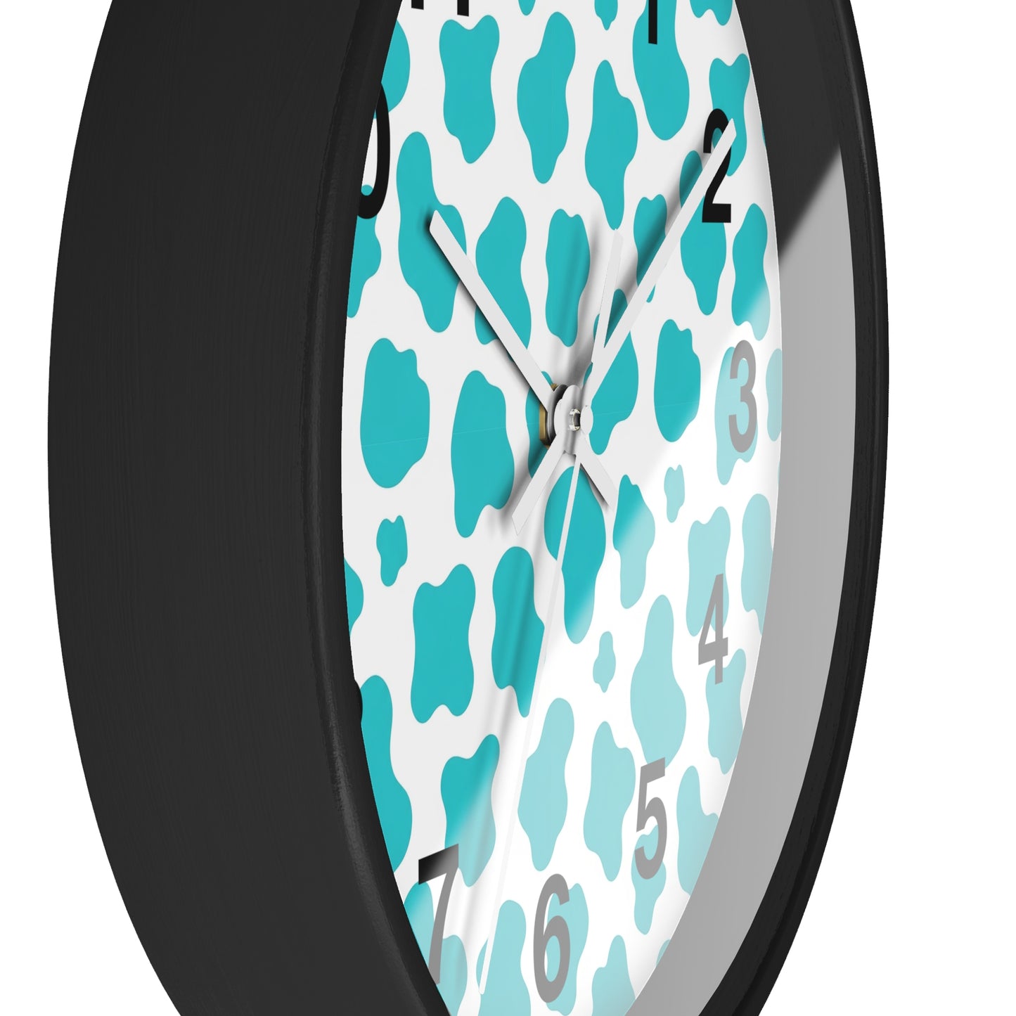 Teal cow Print Wall Clock — Modern Animal-Print Timepiece for Home Decor