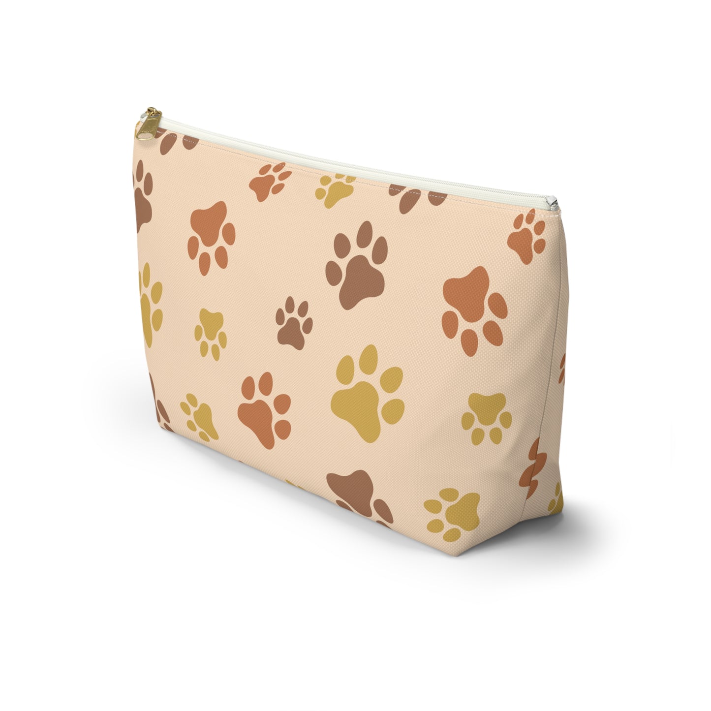 Paw Print Accessory Pouch — Beige T-Bottom Cosmetic Bag for Pet Lovers
