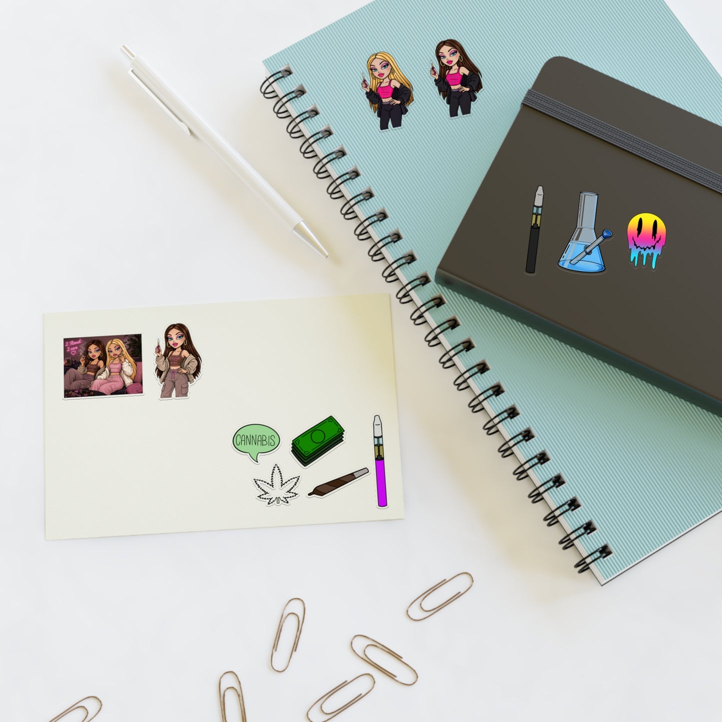 Cannabis Vibes Sticker Sheet — Smoking Accessories & Chill Girl Character Stickers