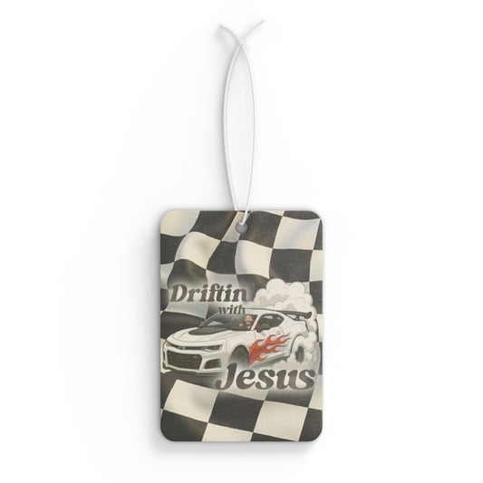 Car Air Freshener — "Driftin' with Jesus" Racing Checkered Scent