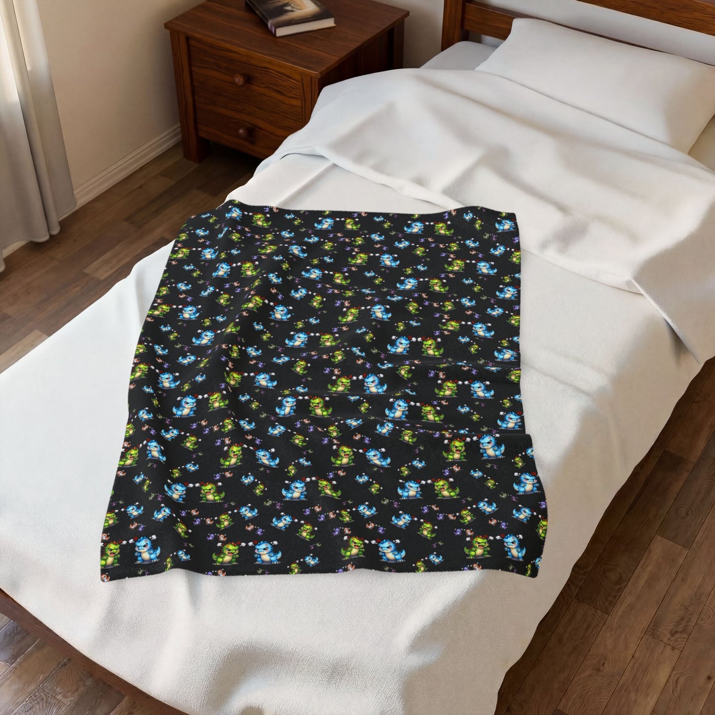 Plush Blanket — Cute Dino Pattern Velveteen Throw
