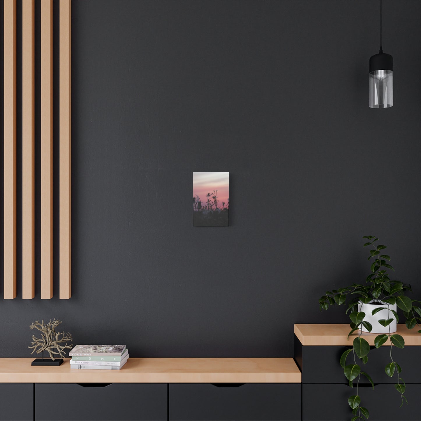 Canvas Wall Art - Silhouetted Wildflowers at Pink Sunset