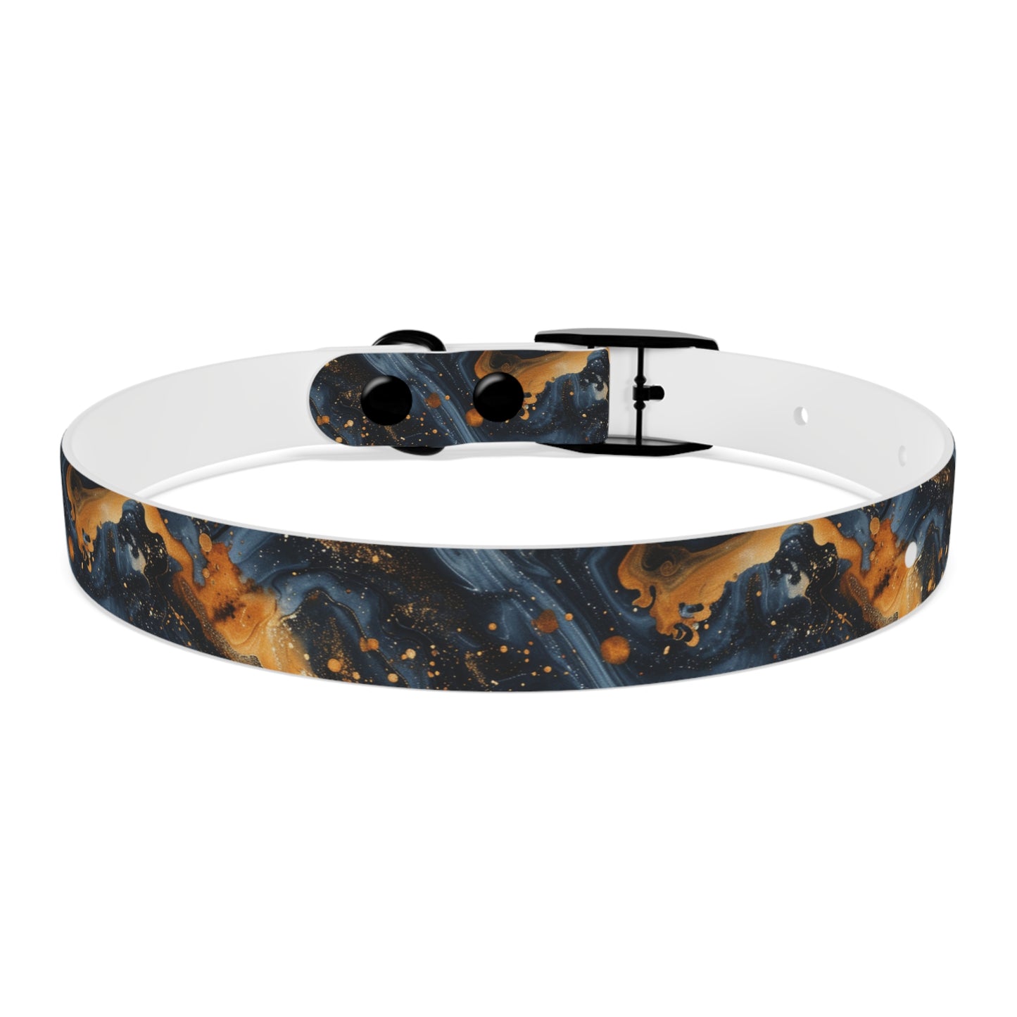 Celestial Marbled Dog Collar — Black & Gold Abstract Galaxy Pattern