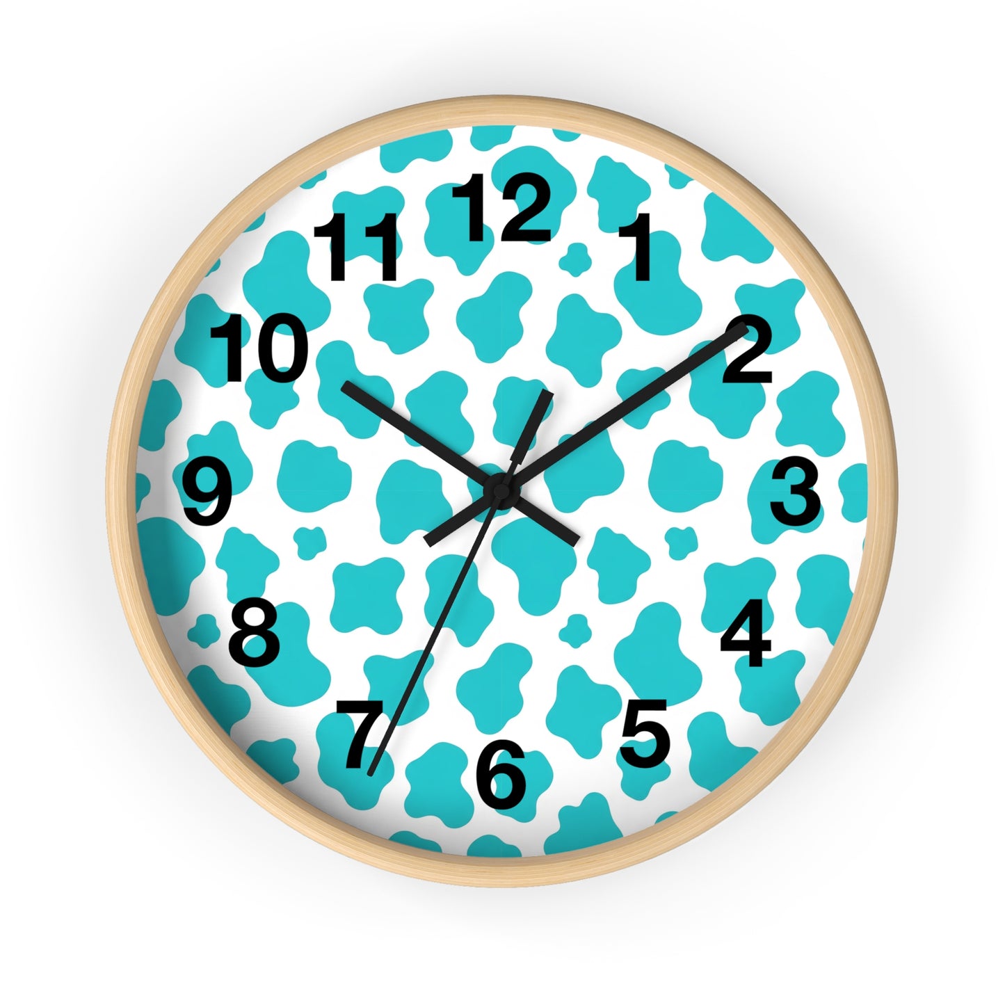 Teal cow Print Wall Clock — Modern Animal-Print Timepiece for Home Decor