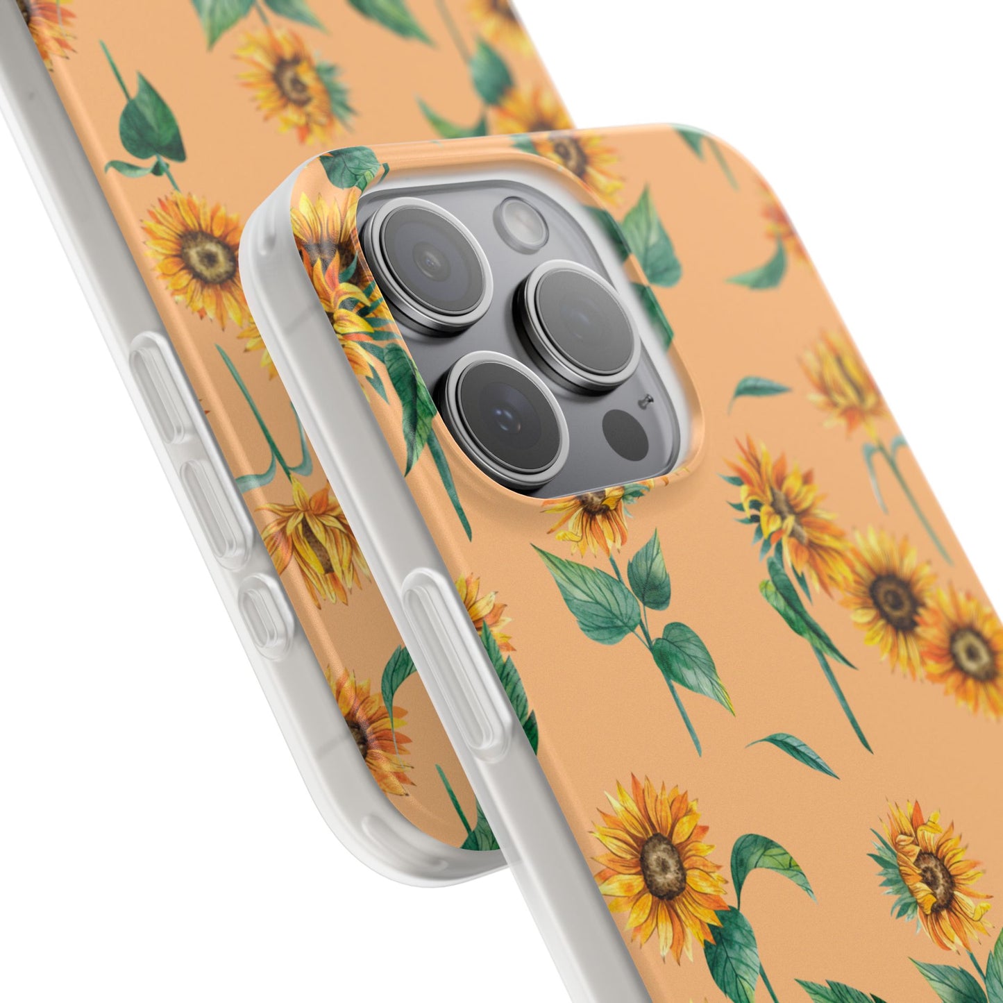 Sunflower Pattern Flexi Case — Floral Phone Case on Peach Background