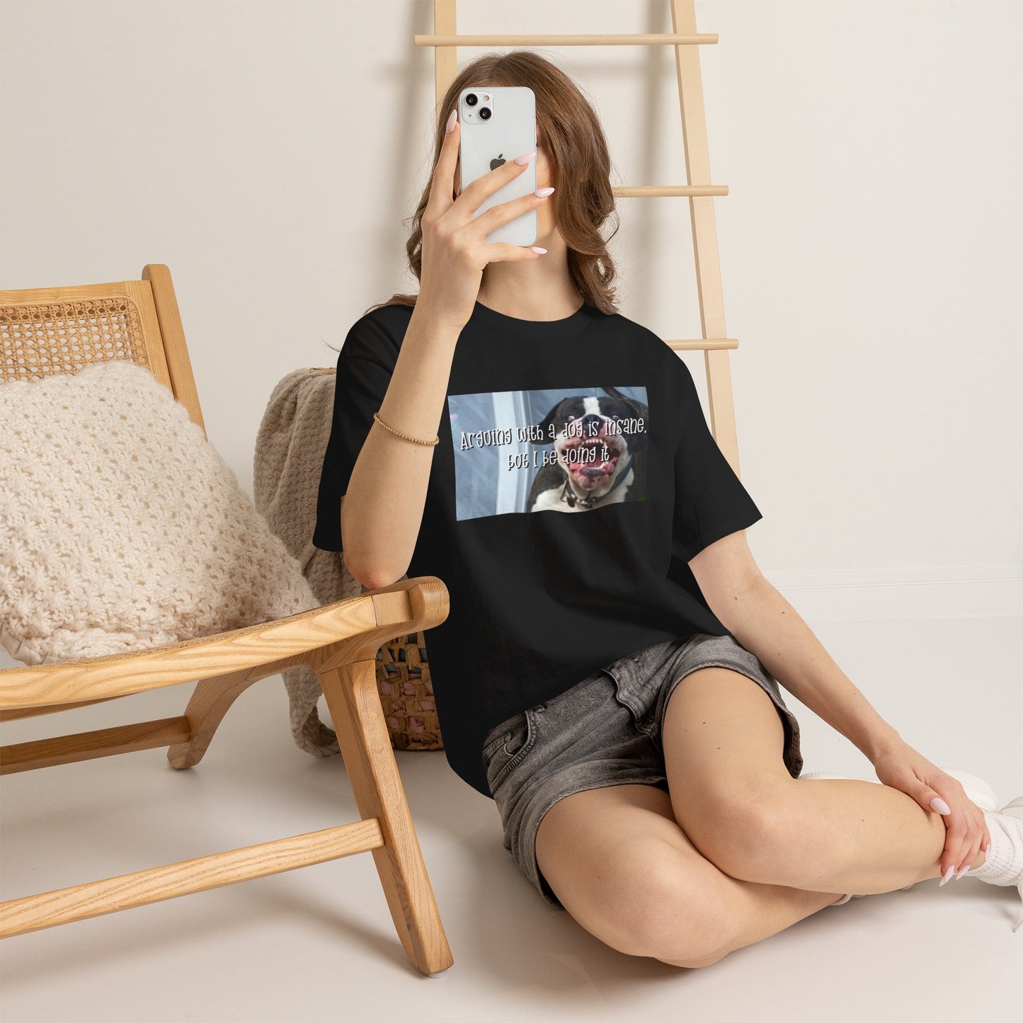 Funny Dog Meme T‑Shirt – “Arguing with a dog is insane but I be doin it” Graphic Tee