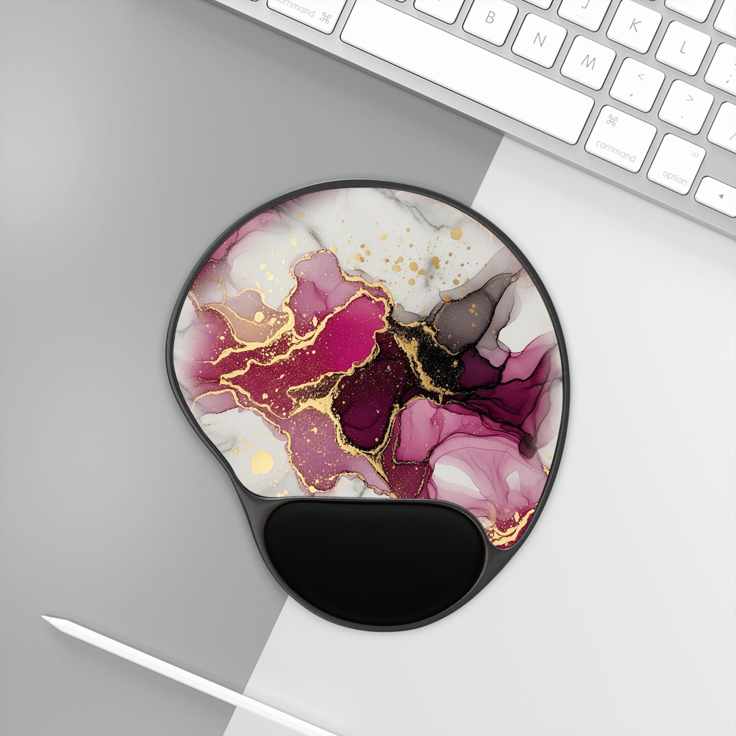 Marbled Pink & Gold Mouse Pad with Ergonomic Wrist Rest