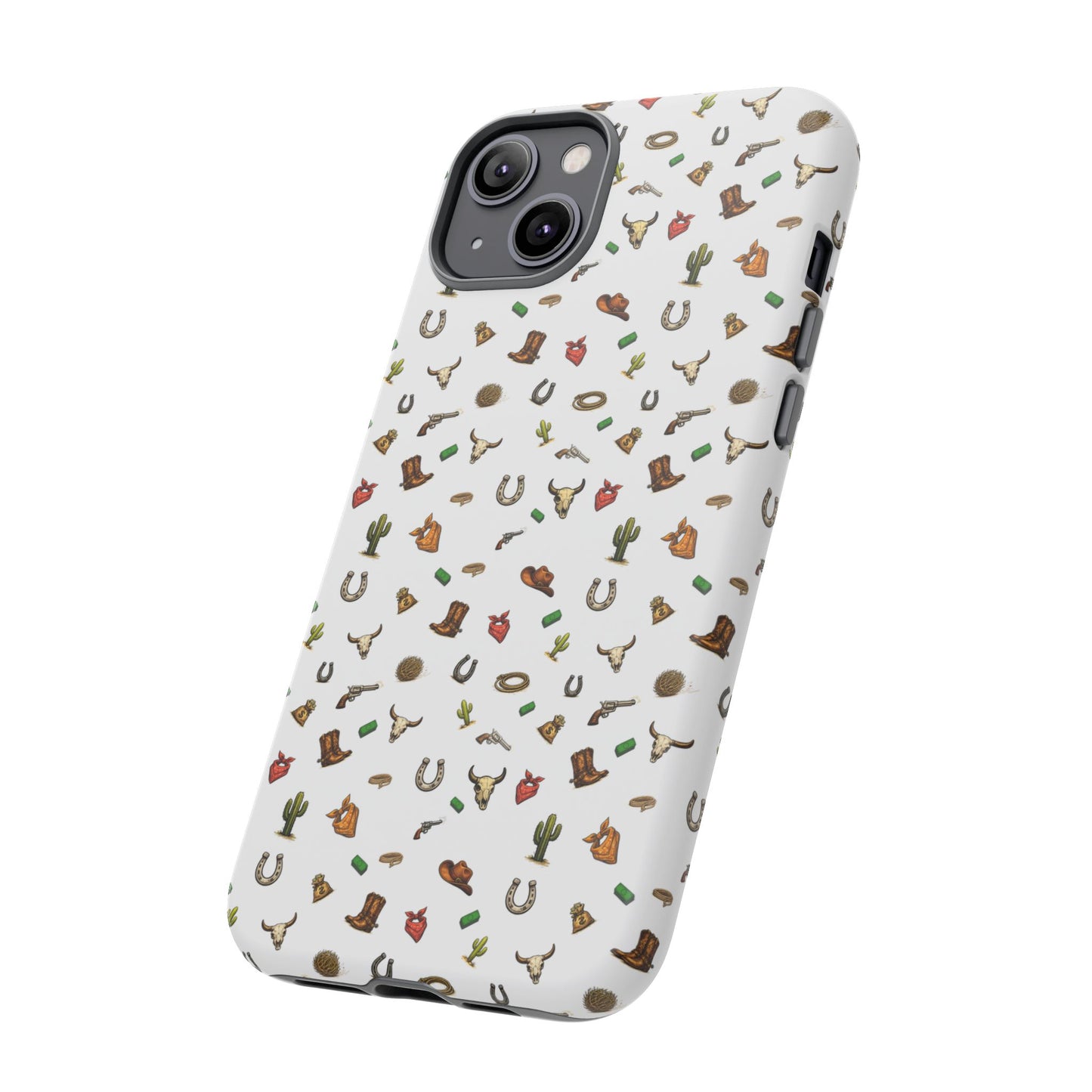 Western Cowboy Pattern Phone Case — Rodeo Hat, Horseshoe & Cactus Tough Case