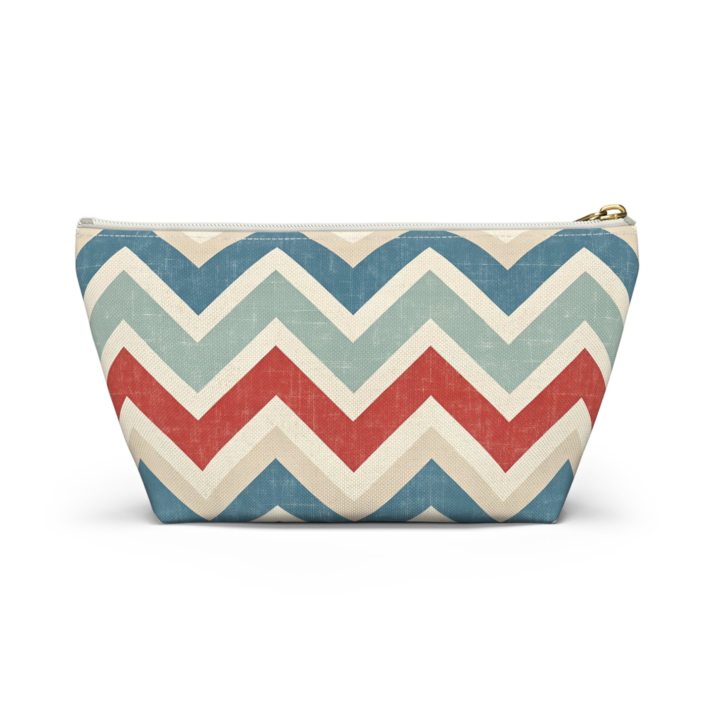Chevron Accessory Pouch (T-Bottom) – Vintage Red, Blue & Cream Cosmetic Bag