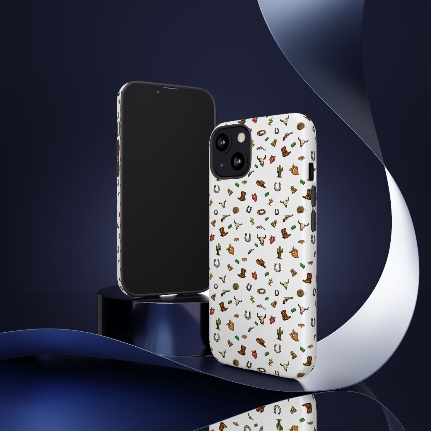 Western Cowboy Pattern Phone Case — Rodeo Hat, Horseshoe & Cactus Tough Case