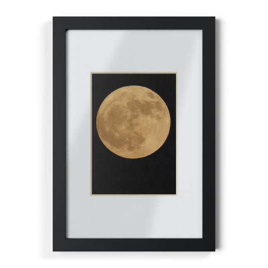 Moon Print Framed Poster — Gold Lunar Art in Black Frame
