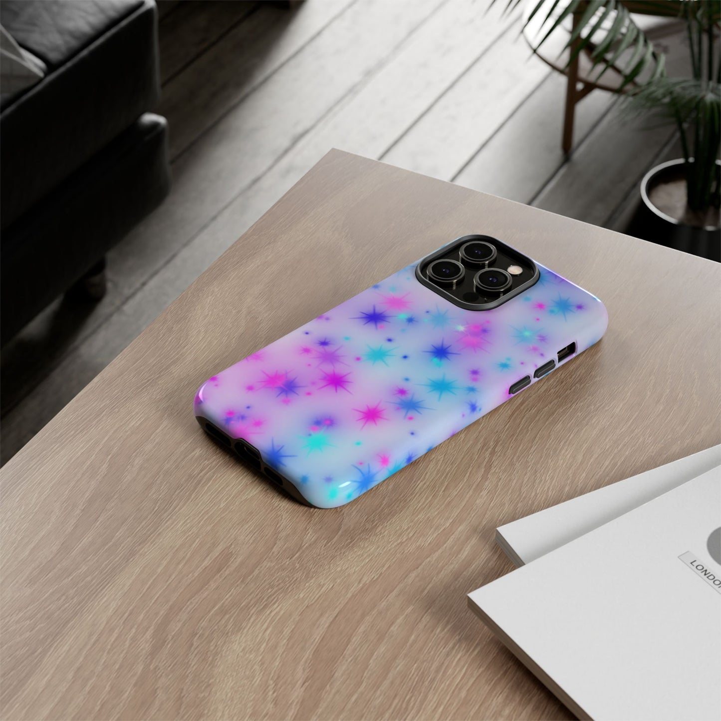 Galaxy Starburst Tough Phone Case — Pastel Pink & Blue Sparkle Protective Cover