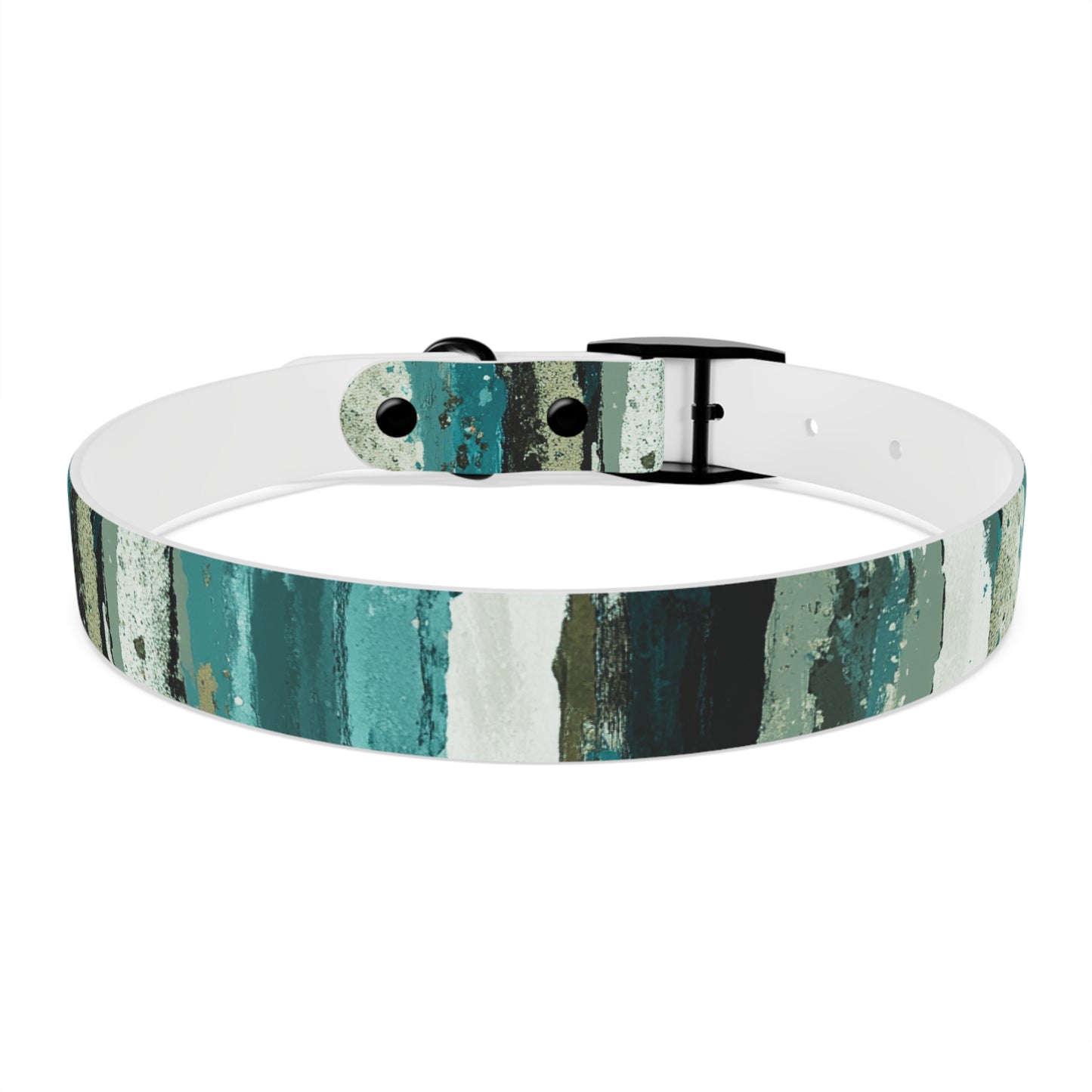 Teal Striped Abstract Dog Collar — Watercolor Brushstroke Pattern