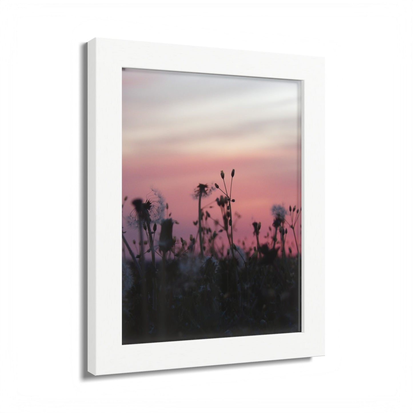 Sunset Meadow Framed Poster — Pink Sky Wildflower Wall Art