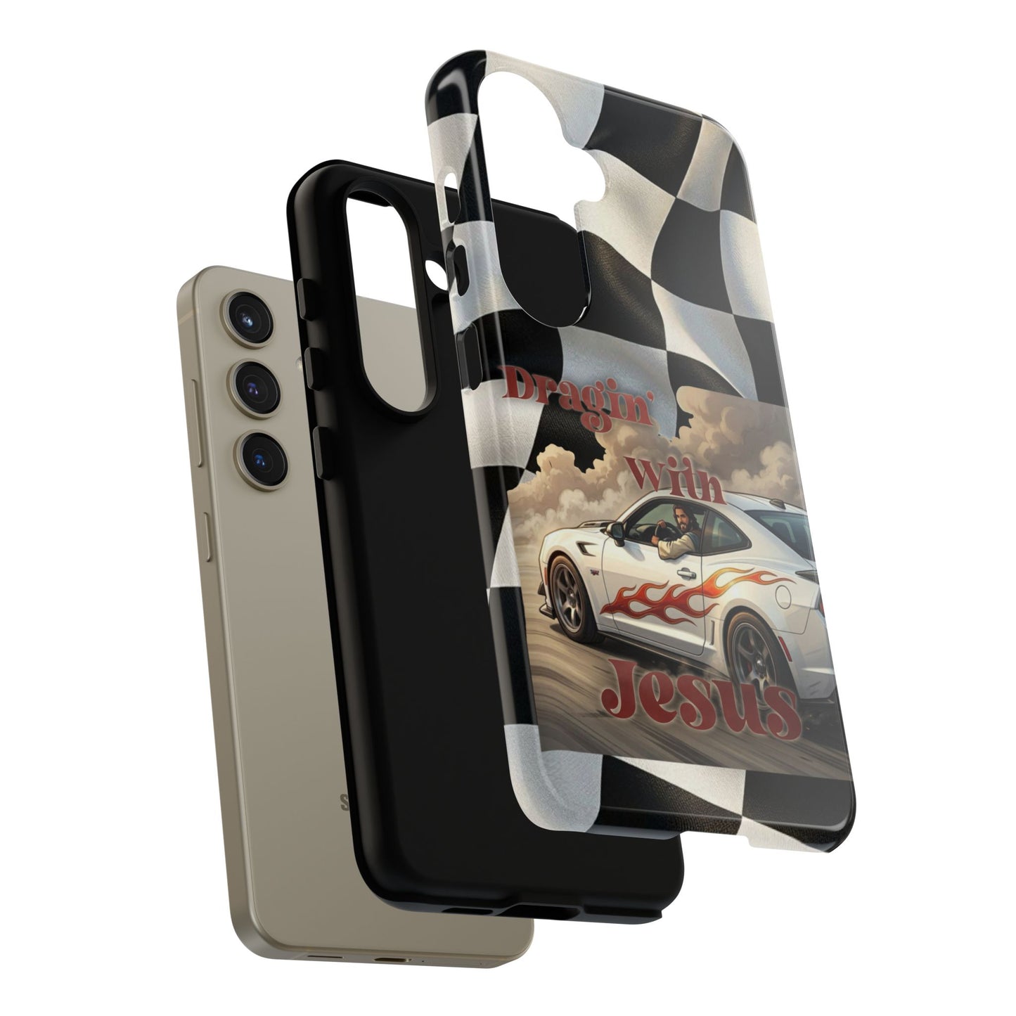 Phone Case — "Dragin' With Jesus" Racing Checkered flag - Samsung / Google phones