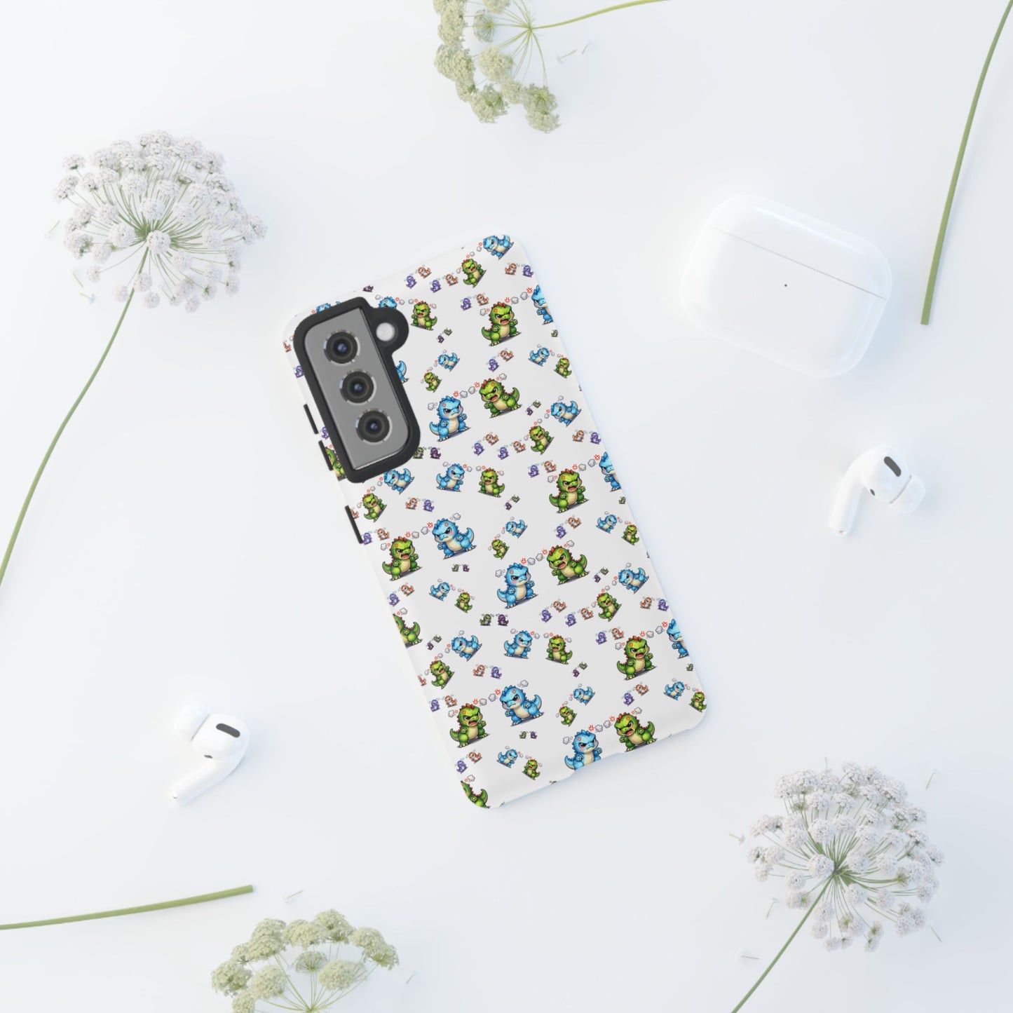 Cute Dino Pattern Phone Case — Playful Cartoon Dinosaur Tough Phone Cover