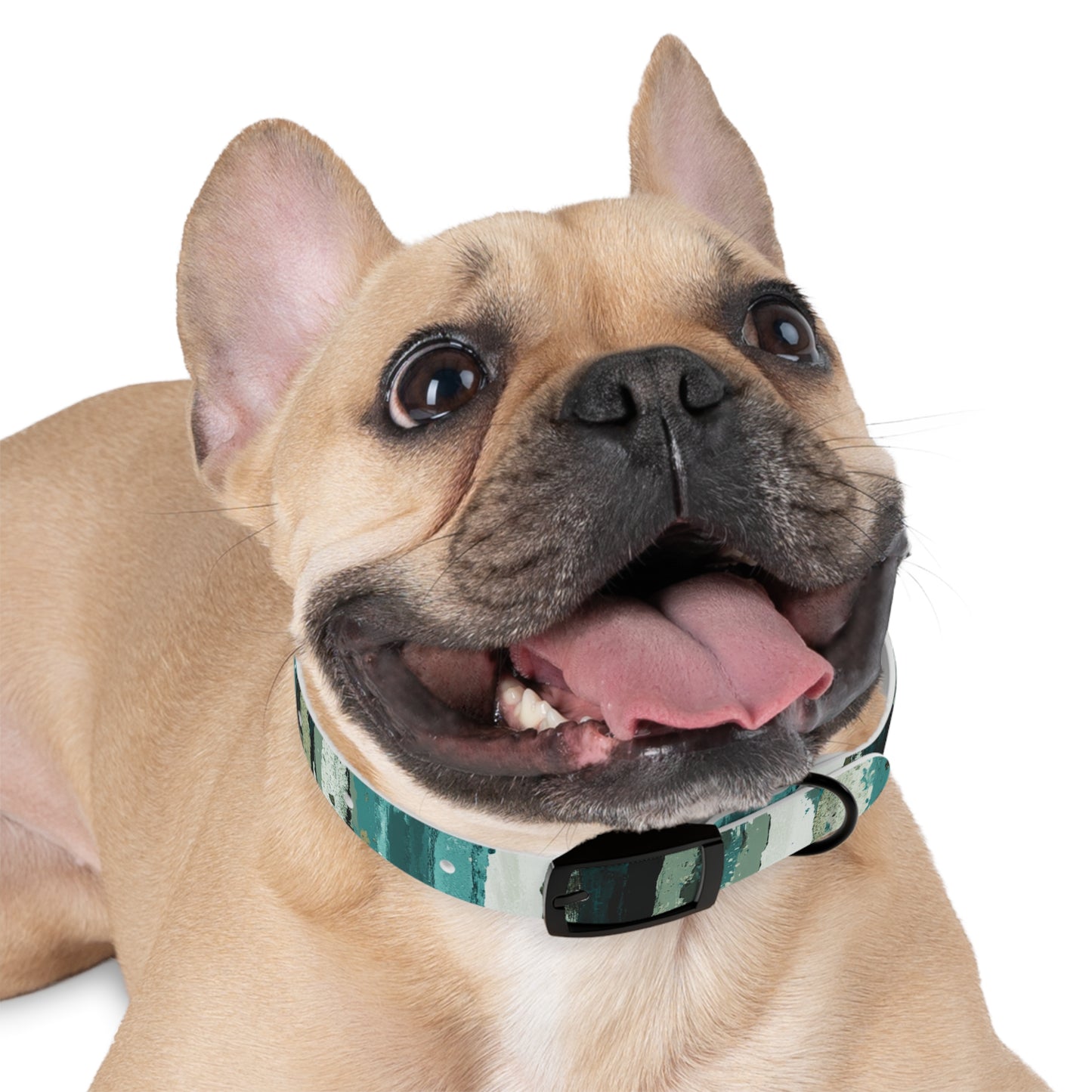 Teal Striped Abstract Dog Collar — Watercolor Brushstroke Pattern