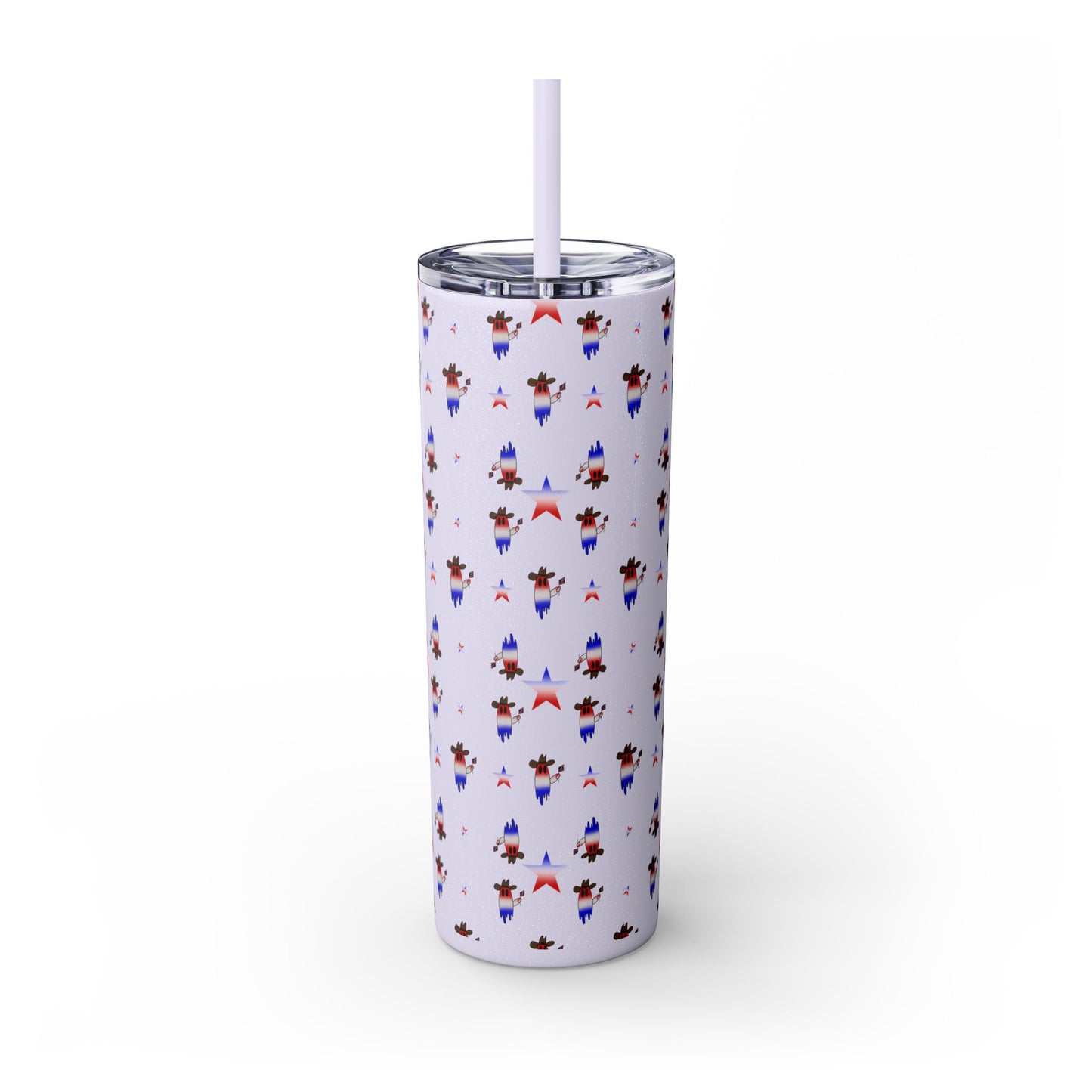 Patriotic Ghost Skinny Tumbler 20oz — Fourth of July Red White Blue Straw Cup