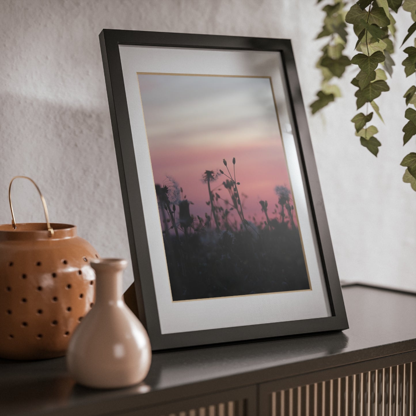 Sunset Wildflowers Framed Poster — Black Frame Wall Art