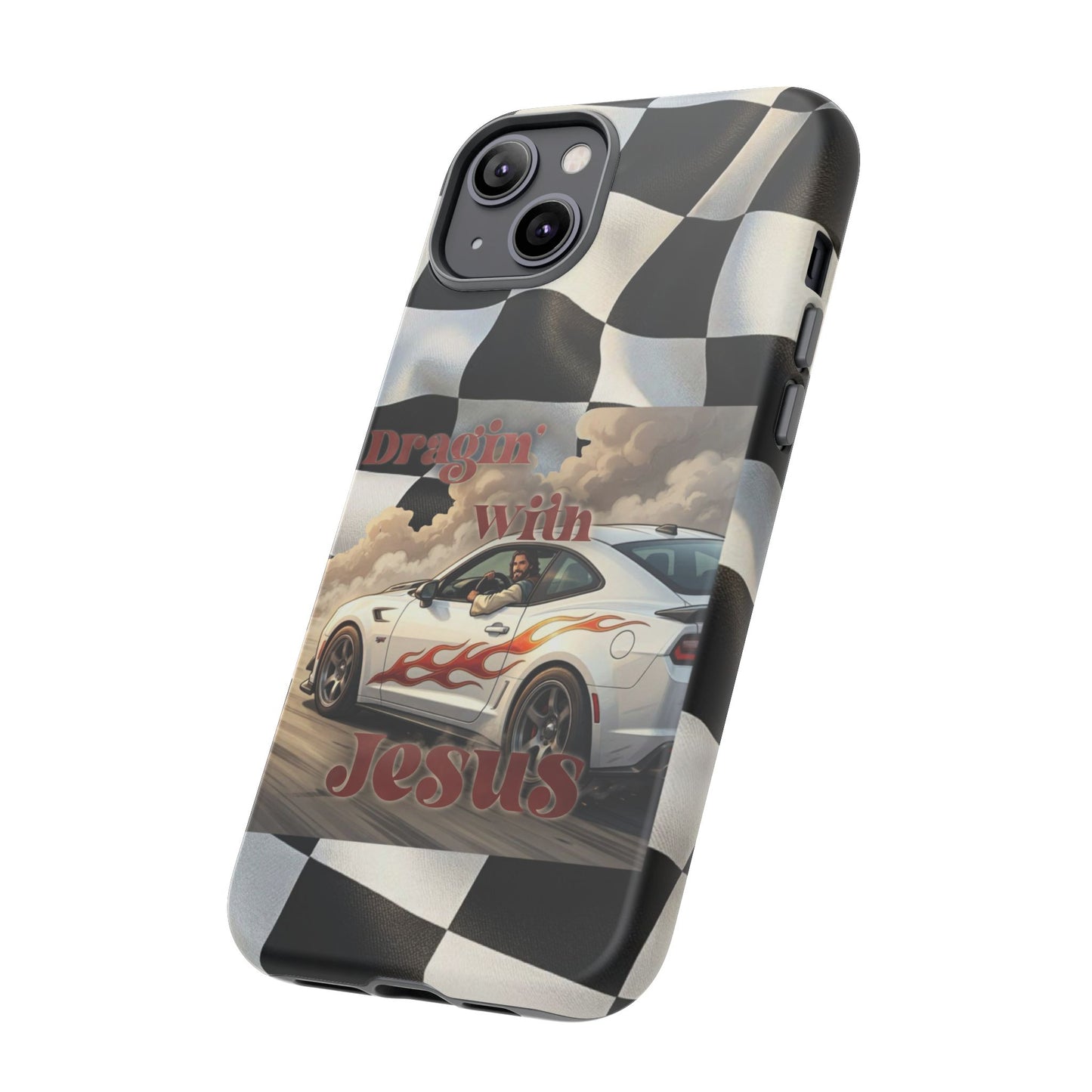 Phone Case — 'Dragin' With Jesus' Racing Checkered Design - iPhone