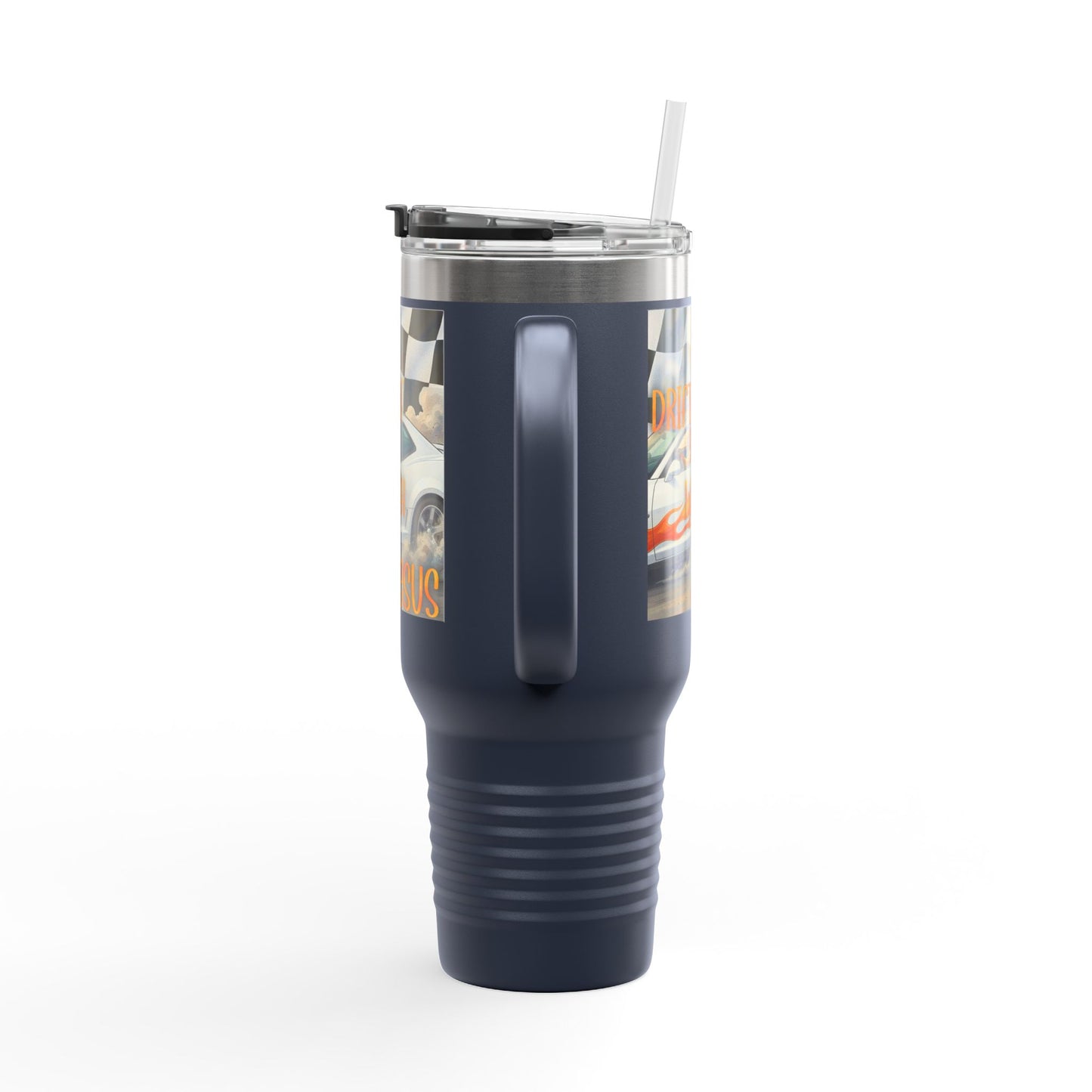 40oz Insulated Travel Mug — Vintage Race Car on Checkered Flag