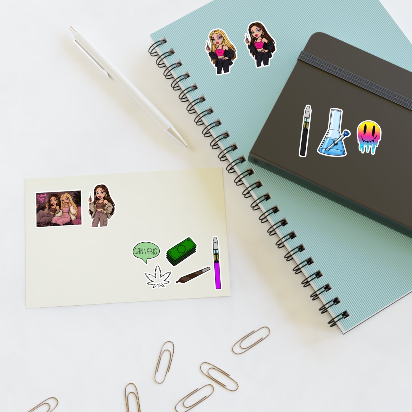Cannabis Vibes Sticker Sheet — Smoking Accessories & Chill Girl Character Stickers