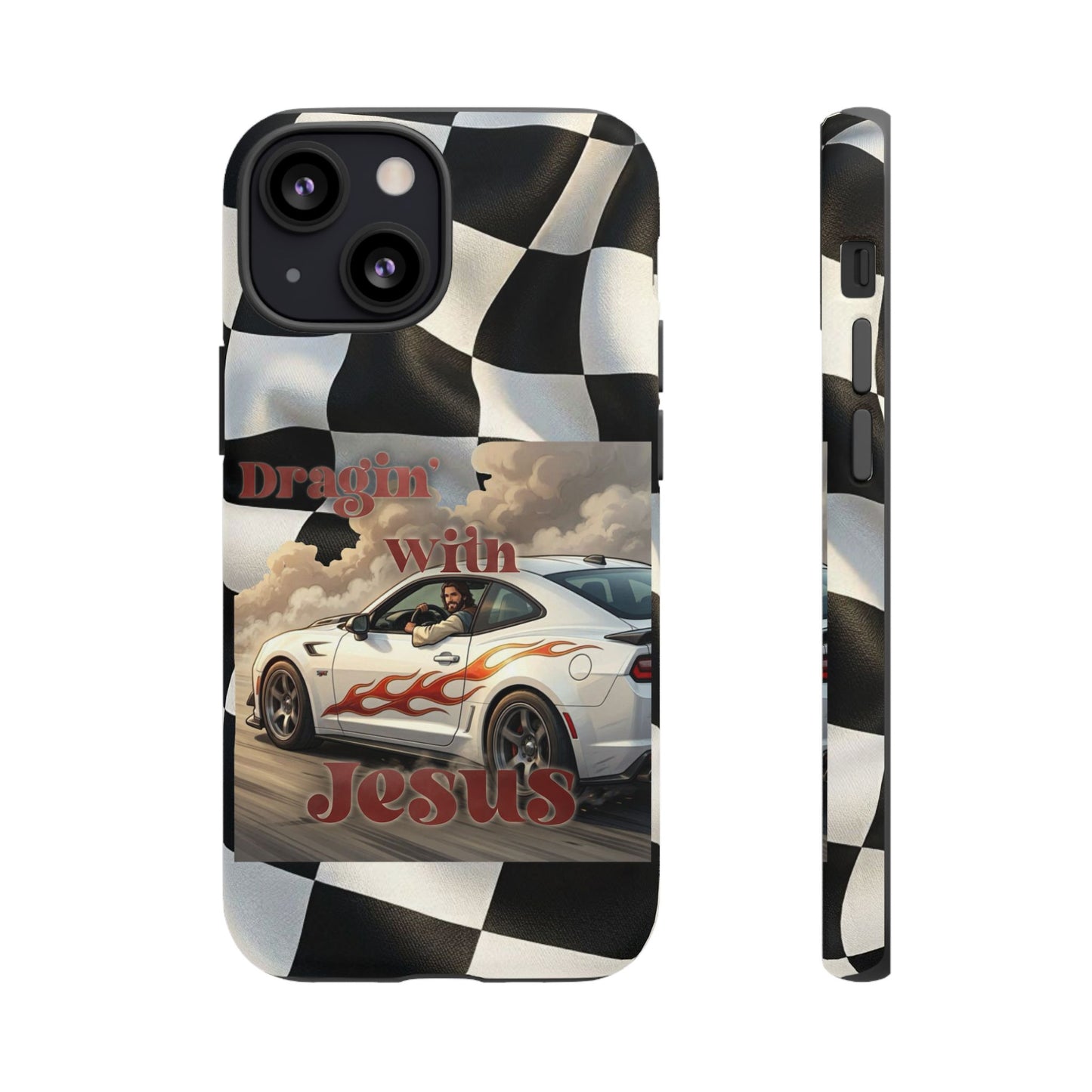 Phone Case — 'Dragin' With Jesus' Racing Checkered Design - iPhone