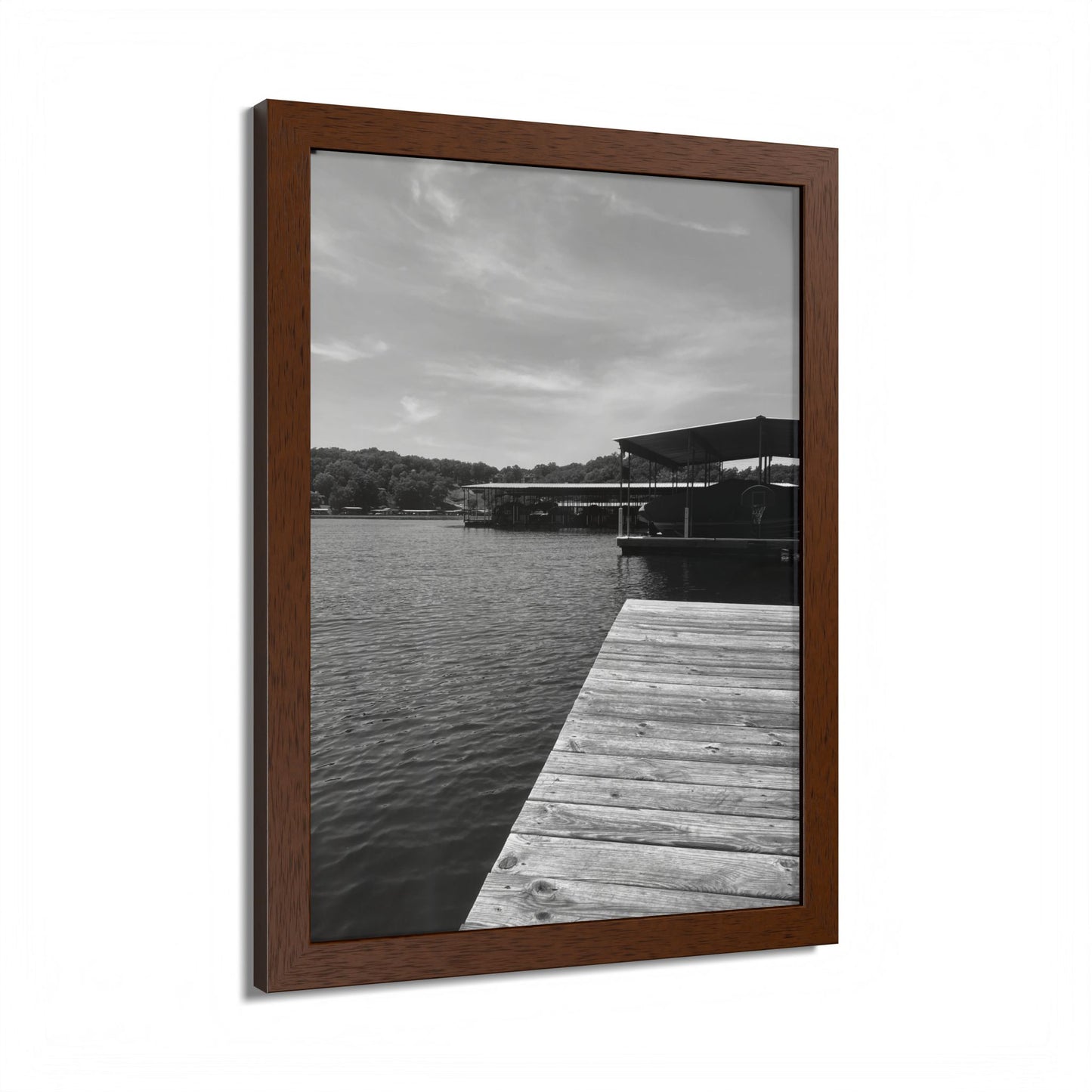 Lake Dock Framed Poster — Black & White Waterfront Wall Art