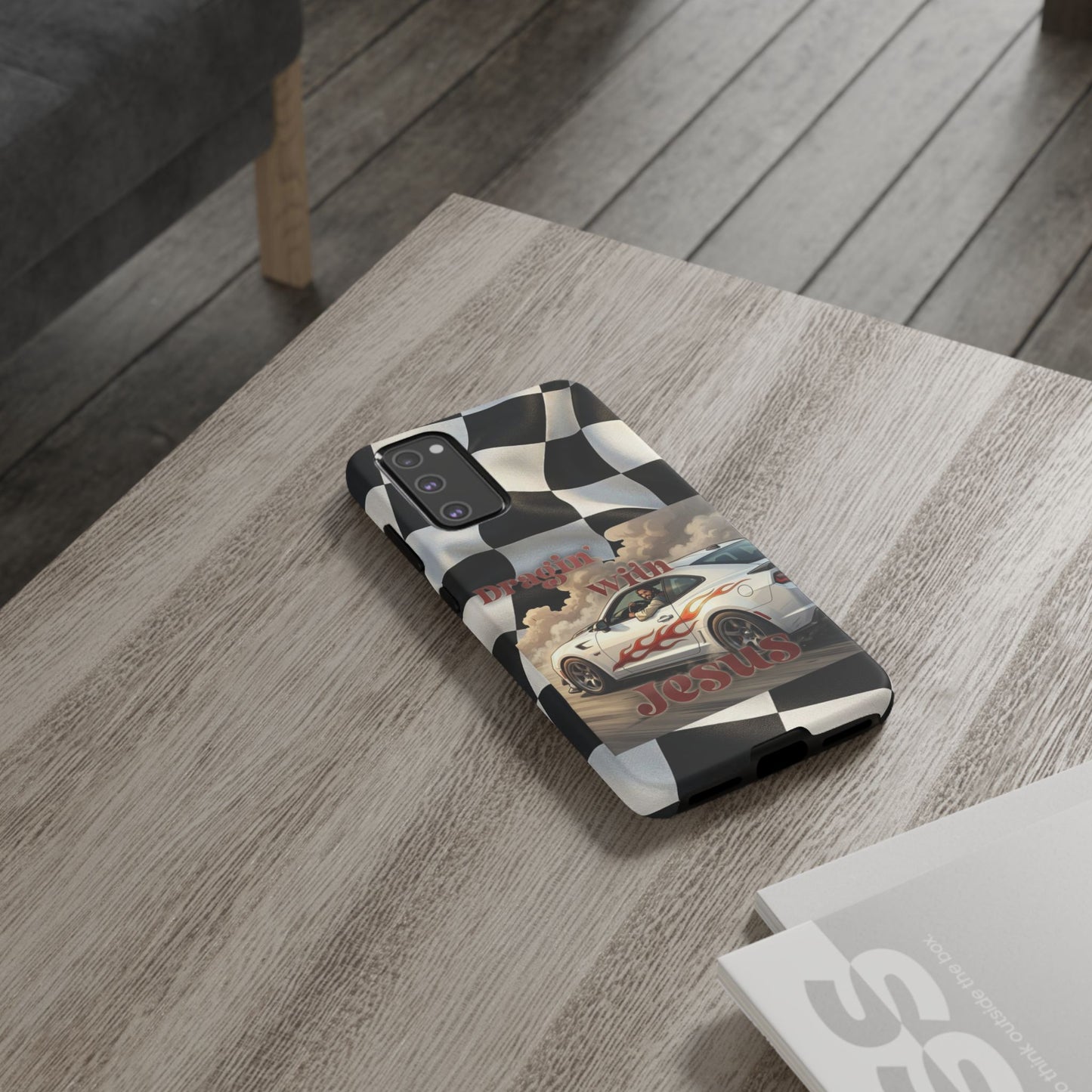 Phone Case — "Dragin' With Jesus" Racing Checkered flag - Samsung / Google phones