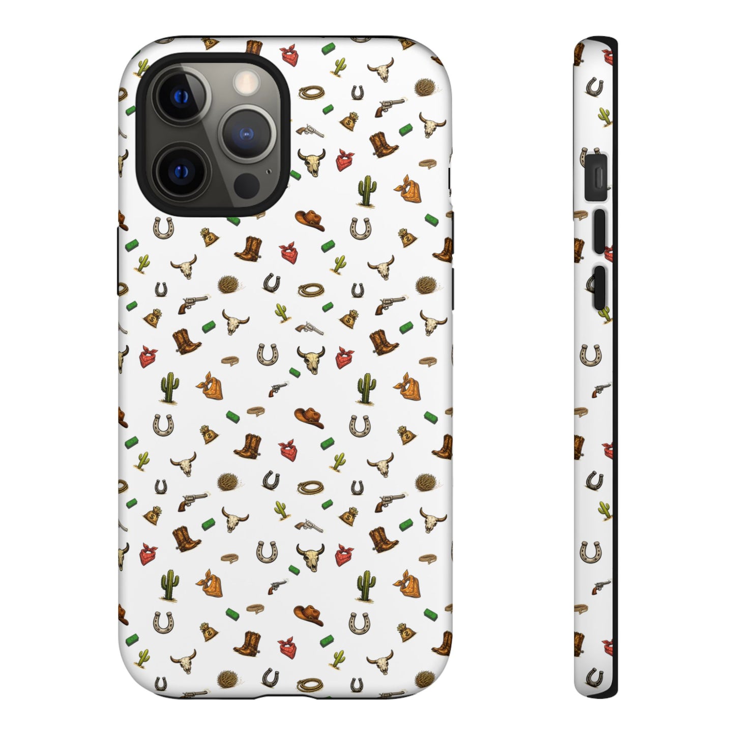 Western Cowboy Pattern Phone Case — Rodeo Hat, Horseshoe & Cactus Tough Case