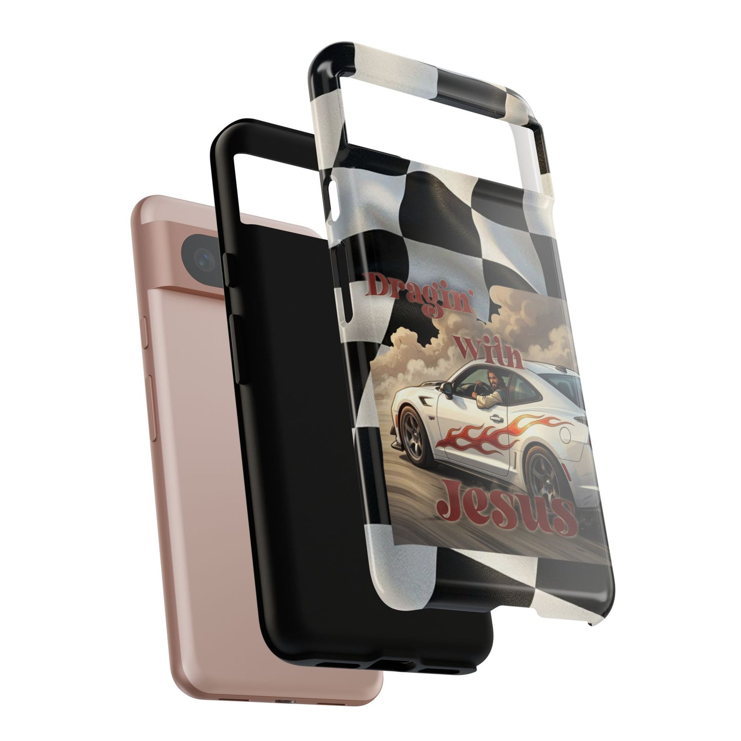 Phone Case — "Dragin' With Jesus" Racing Checkered flag - Samsung / Google phones