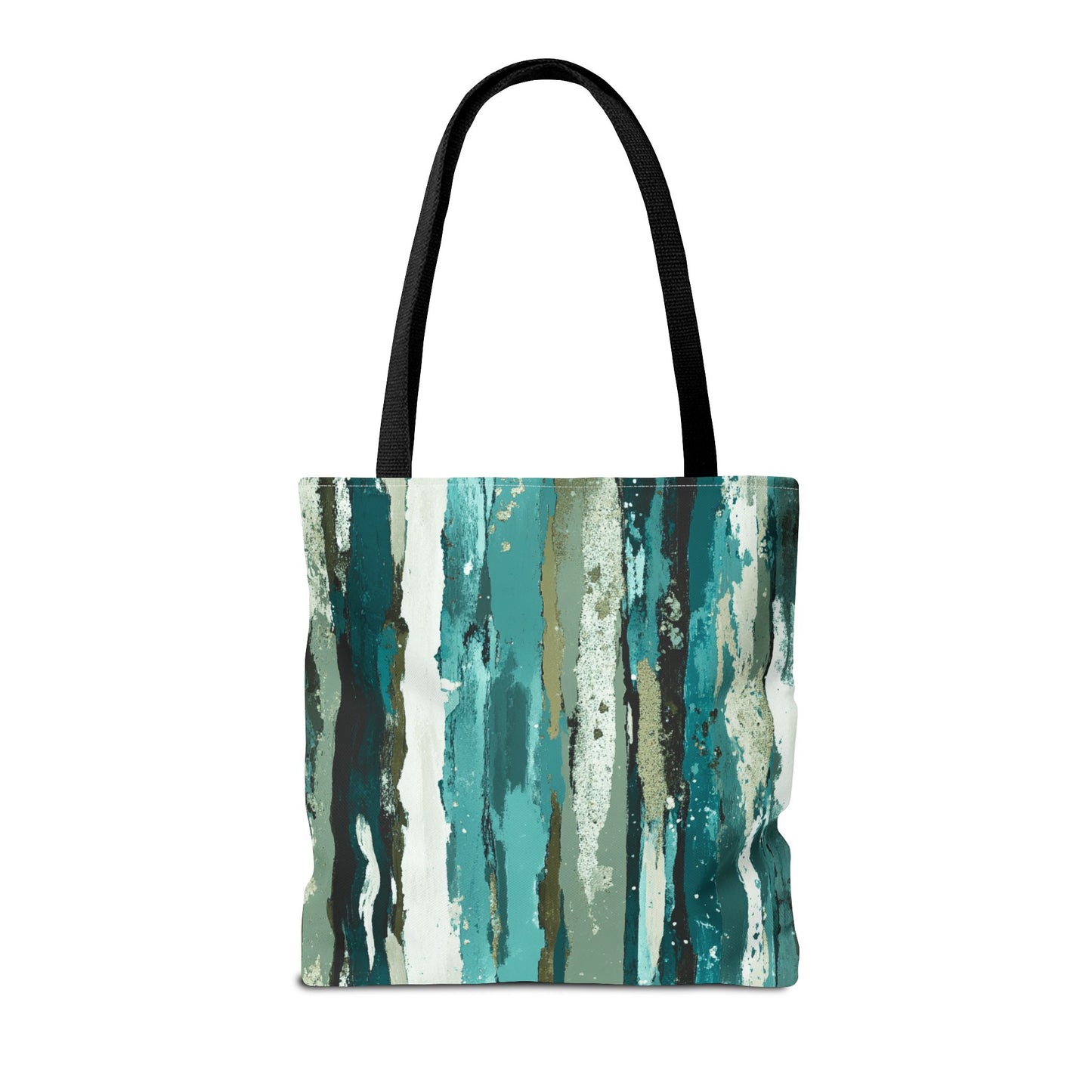 Abstract Teal Stripes Tote Bag — Vertical Brushstroke Pattern