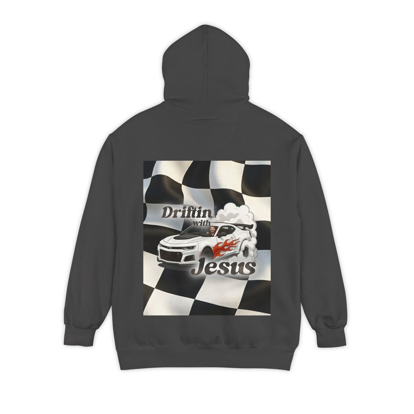 Classic Car Hoodie — Small Chest Graphic “drifting with jesus" Pullover