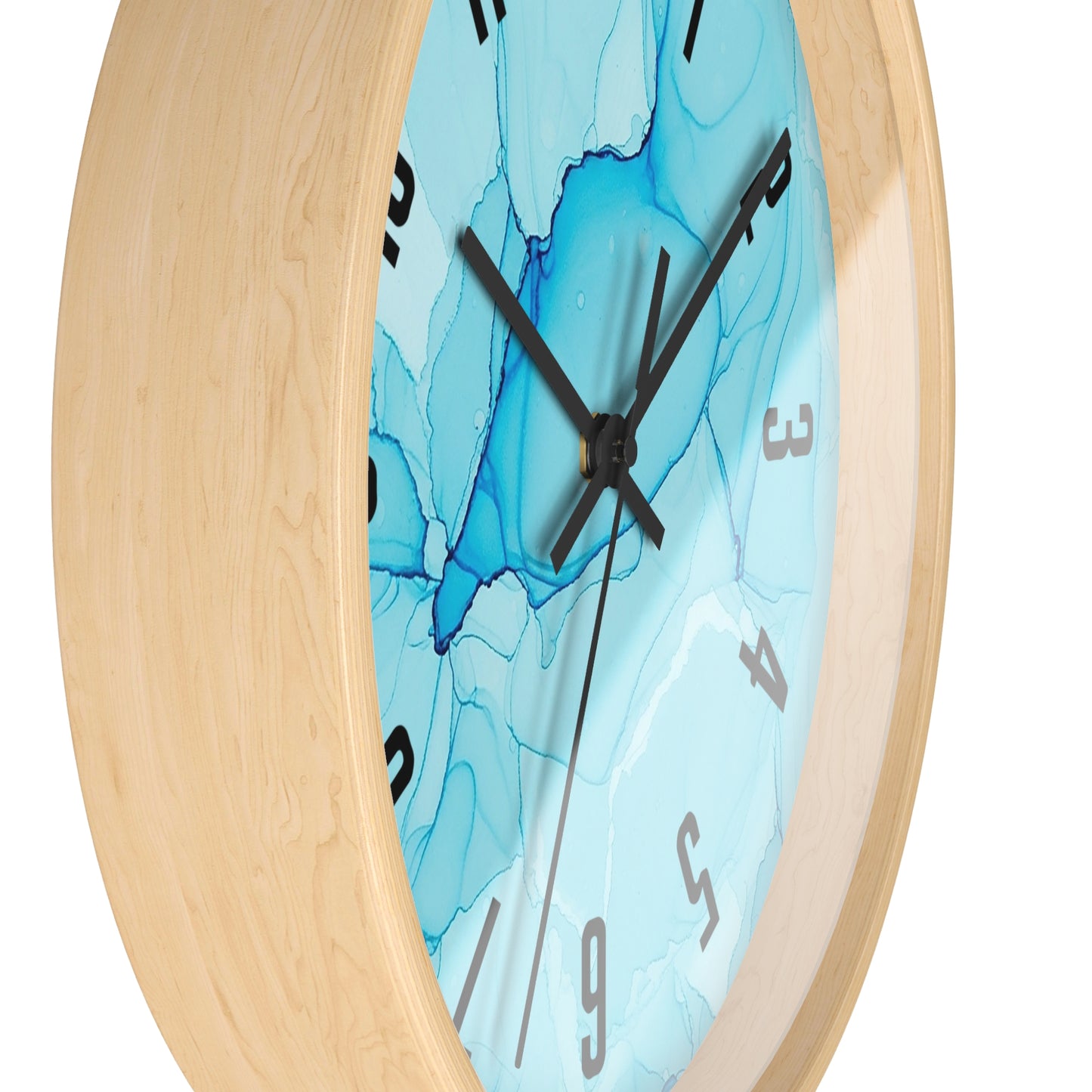Blue Marble Wall Clock — Abstract Aqua Alcohol Ink Home Decor Clock