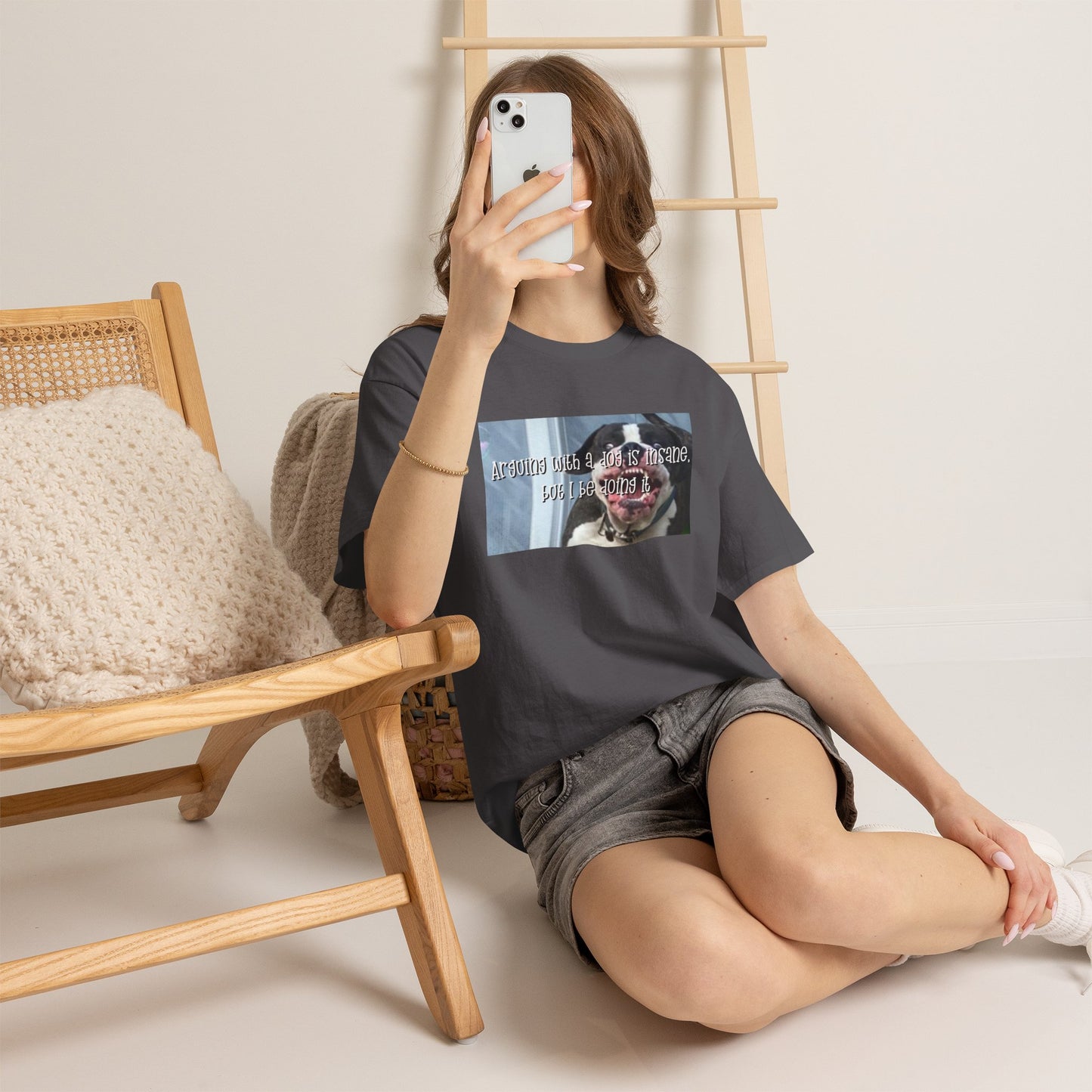 Funny Dog Meme T‑Shirt – “Arguing with a dog is insane but I be doin it” Graphic Tee